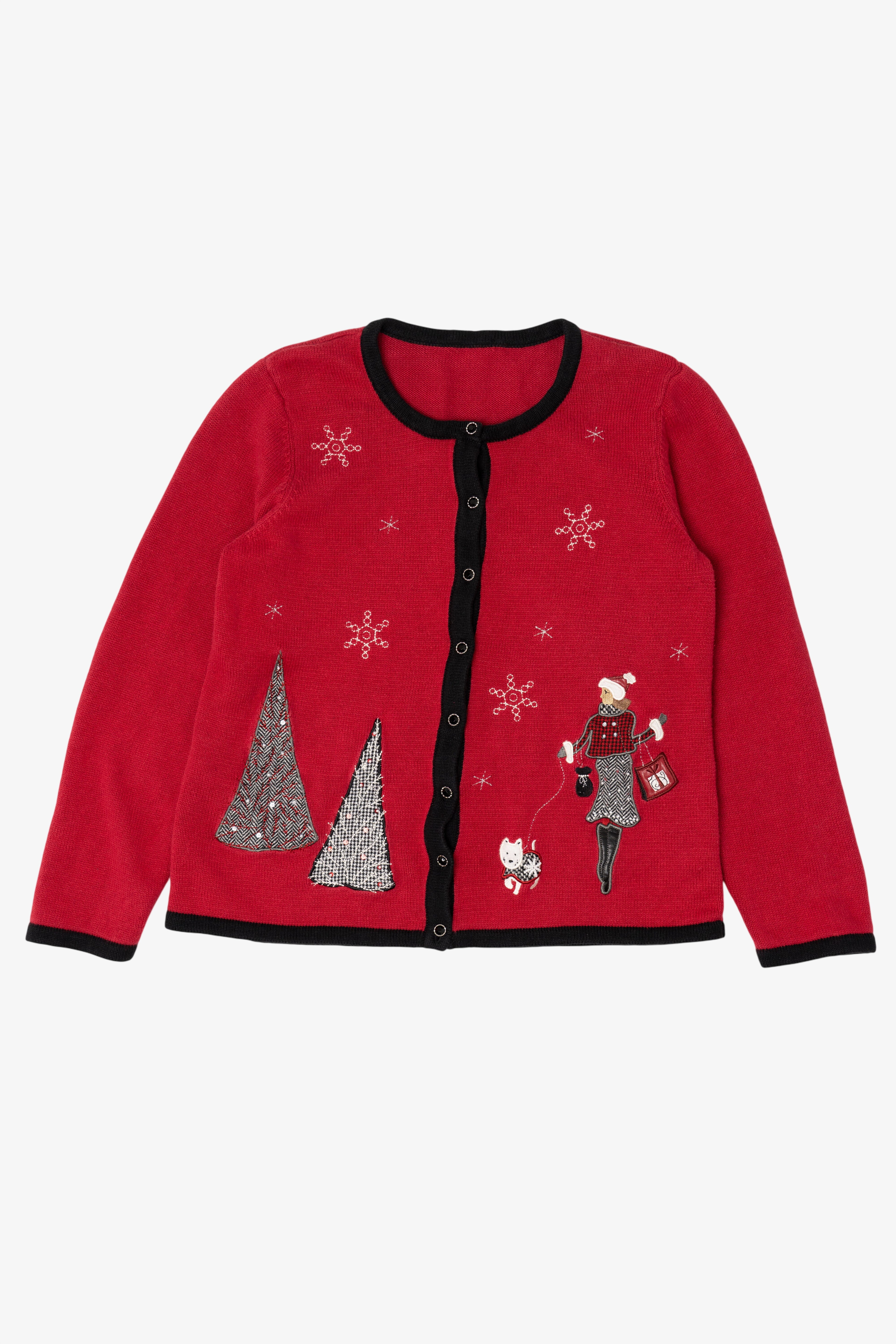 Vintage Red Fashion And Snowflakes Ugly Christmas Cardigan (2000s)