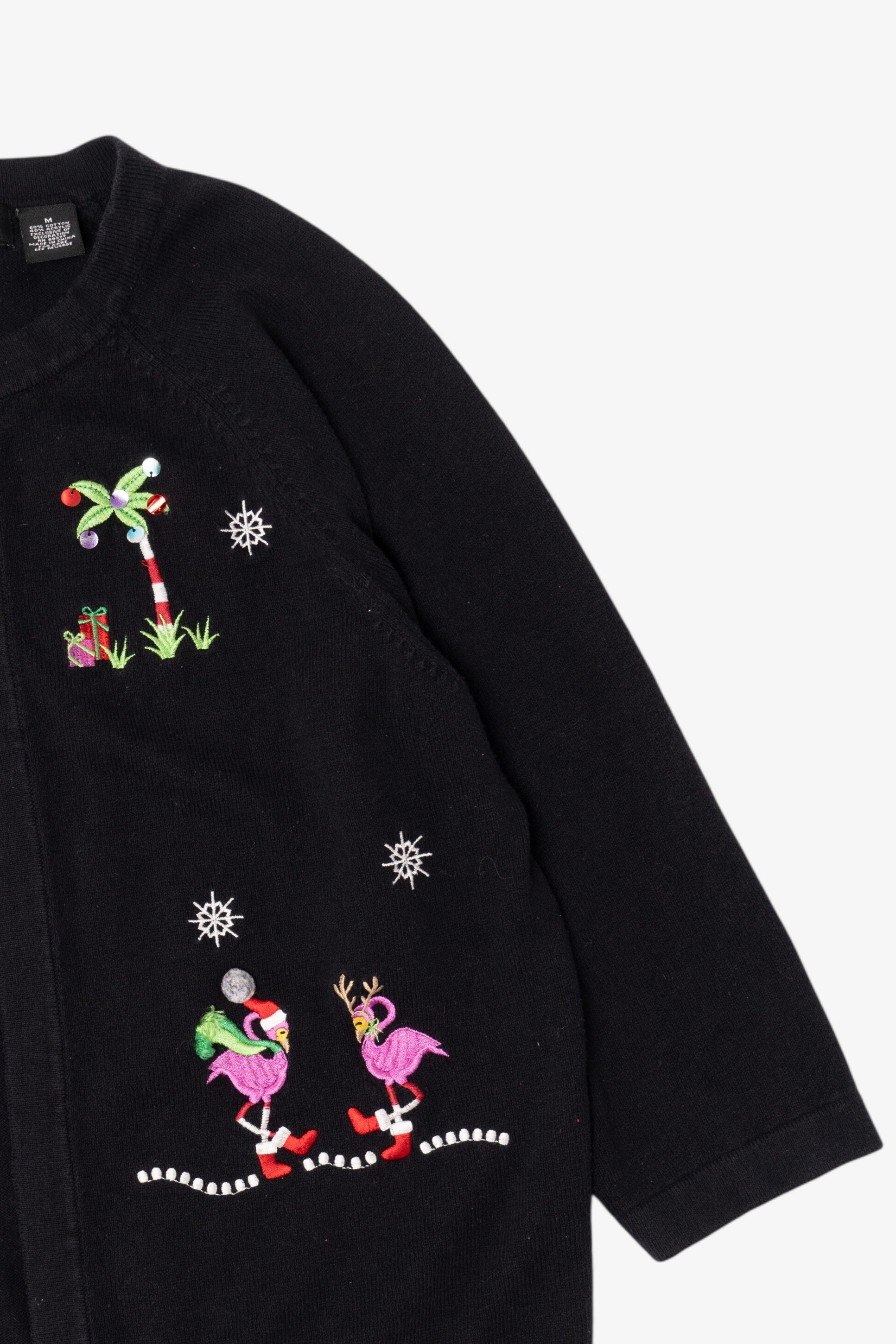 Vintage Black Crystal Kobe Flamingos Ugly Christmas Cardigan (2000s)