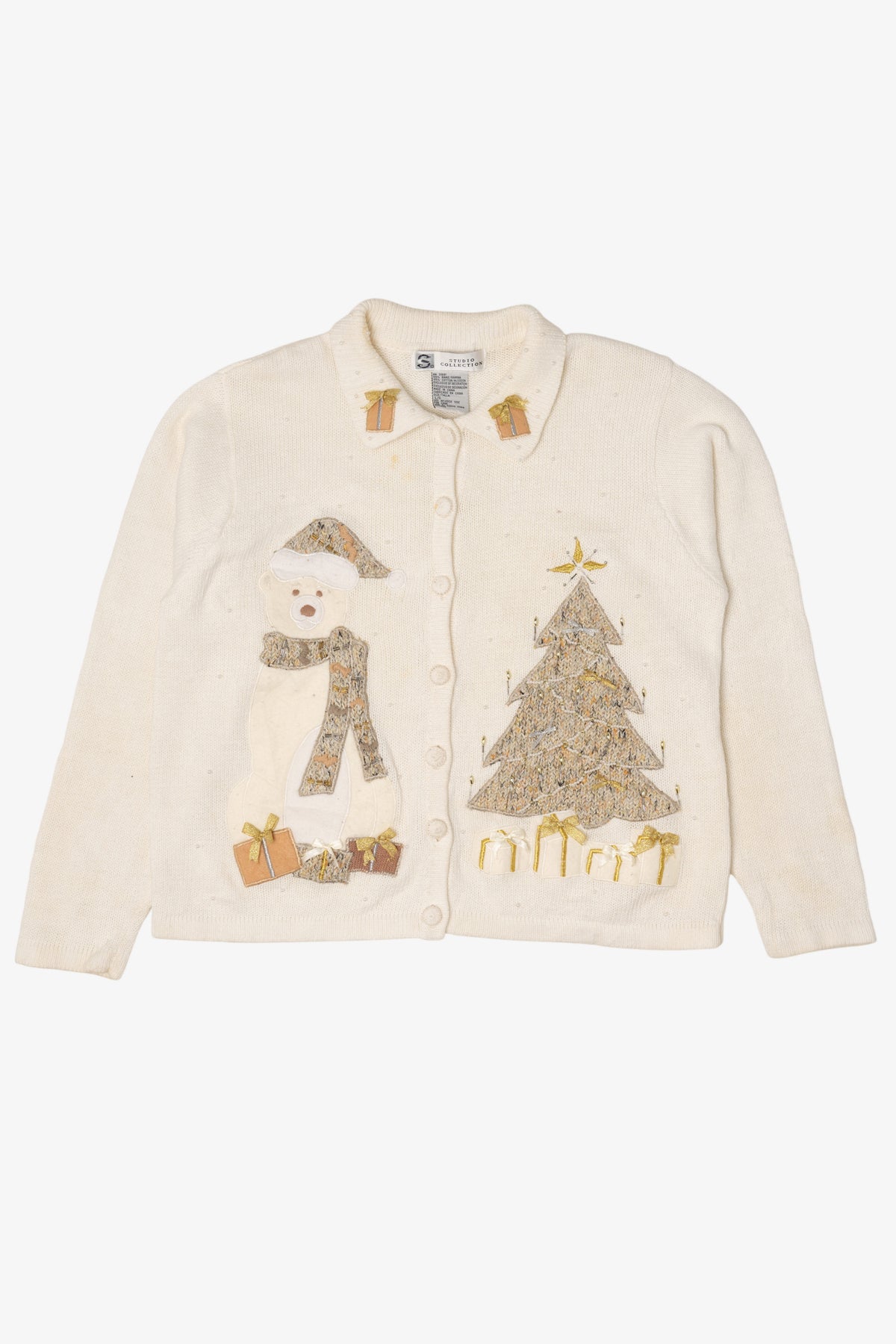 Vintage White Studio Collection Teddy Bear Ugly Christmas Cardigan (2000s)