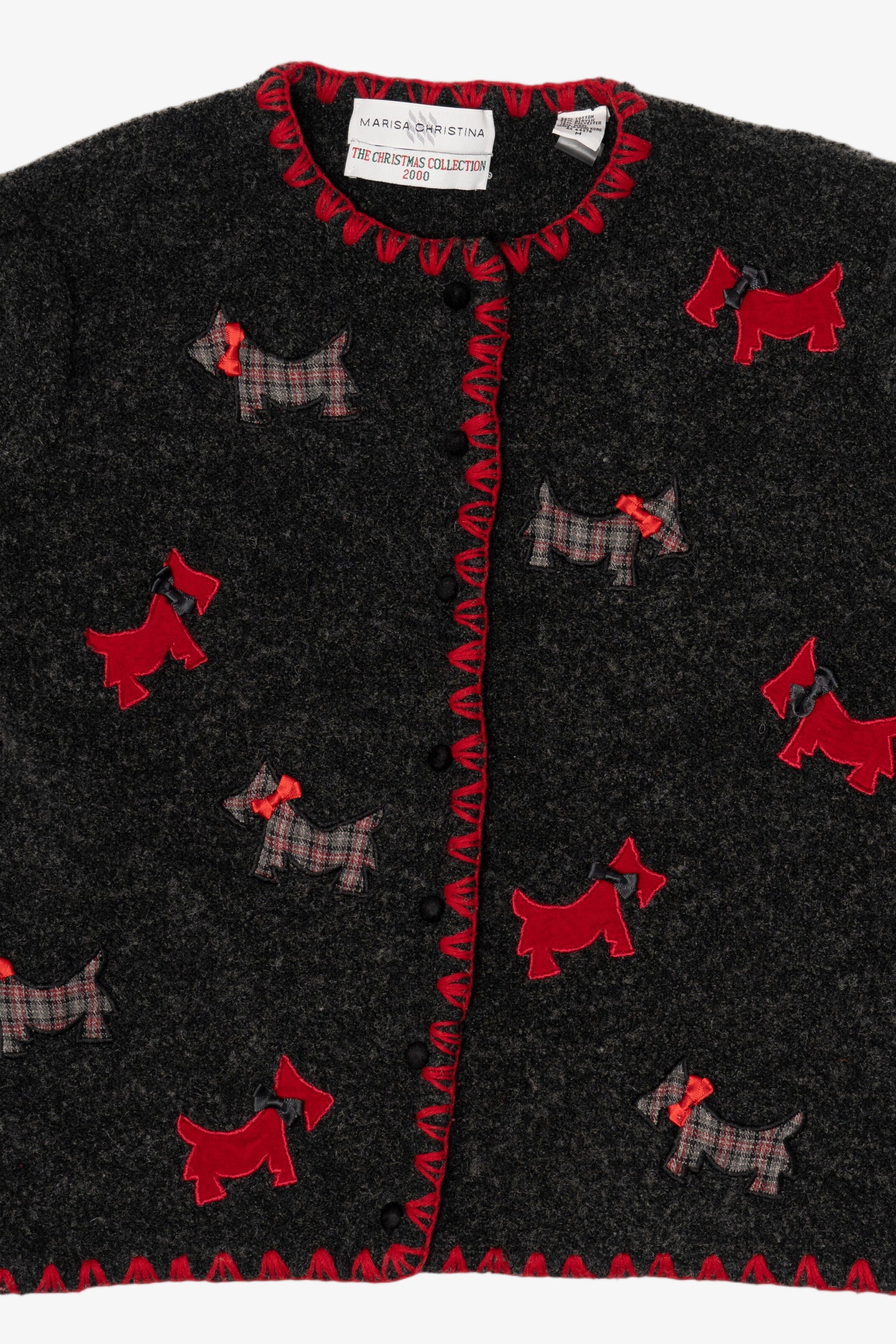 Vintage Dark Gray Marisa Christina Dogs Ugly Christmas Cardigan (2000s)