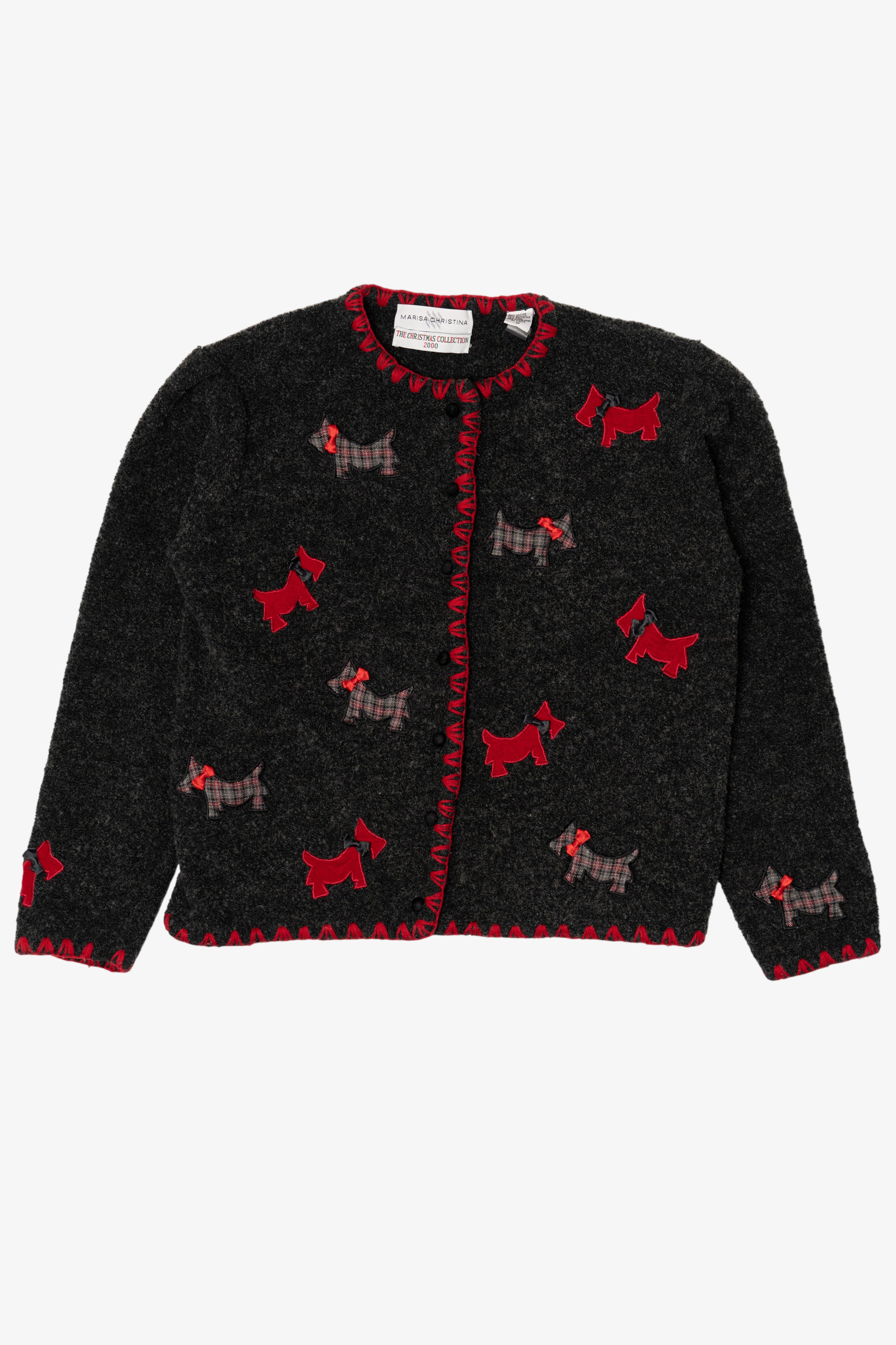 Vintage Dark Gray Marisa Christina Dogs Ugly Christmas Cardigan (2000s)