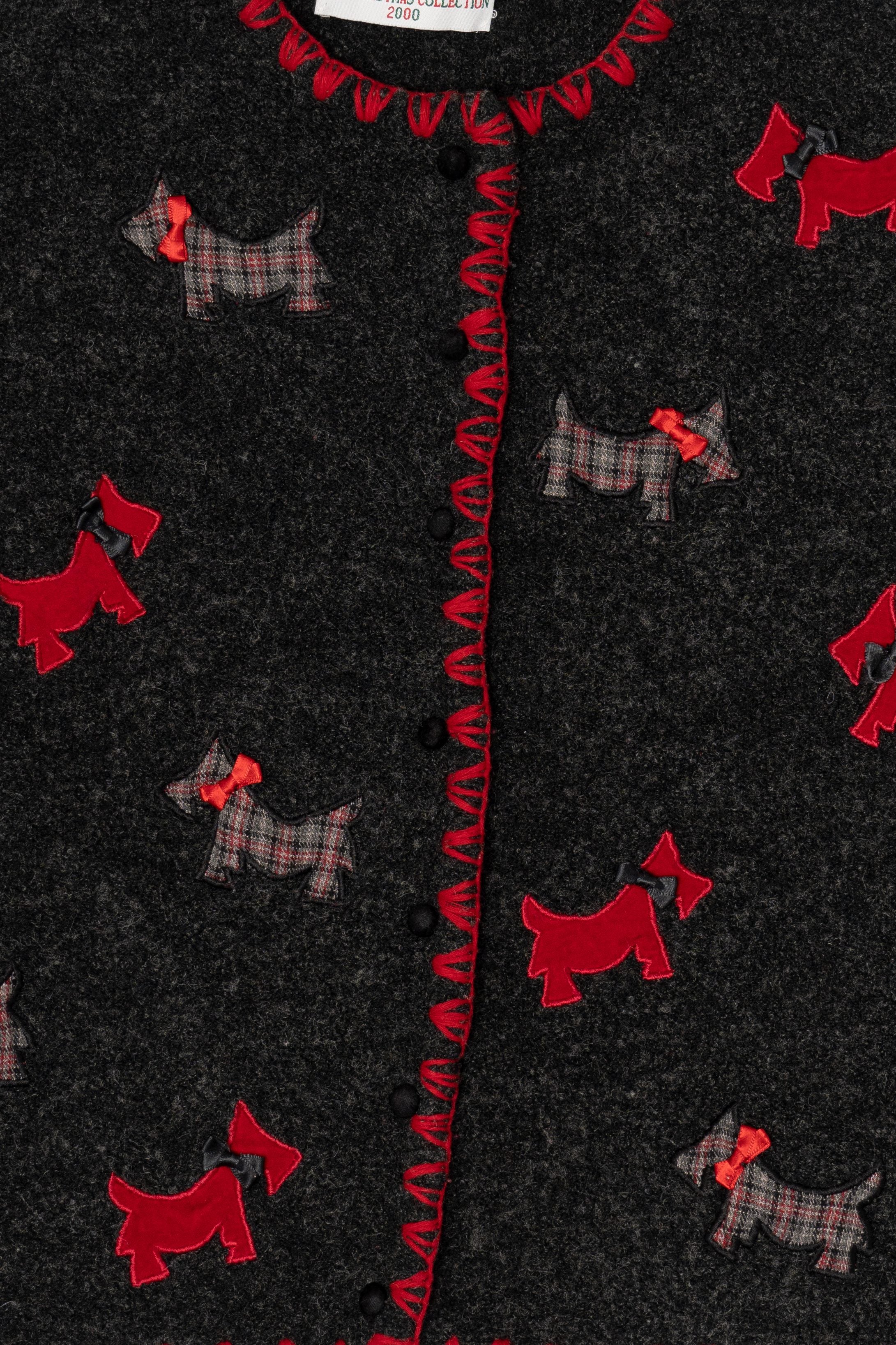 Vintage Dark Gray Marisa Christina Dogs Ugly Christmas Cardigan (2000s)