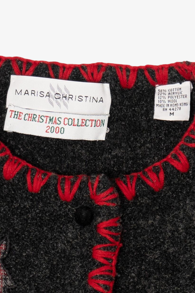 Vintage Dark Gray Marisa Christina Dogs Ugly Christmas Cardigan (2000s)