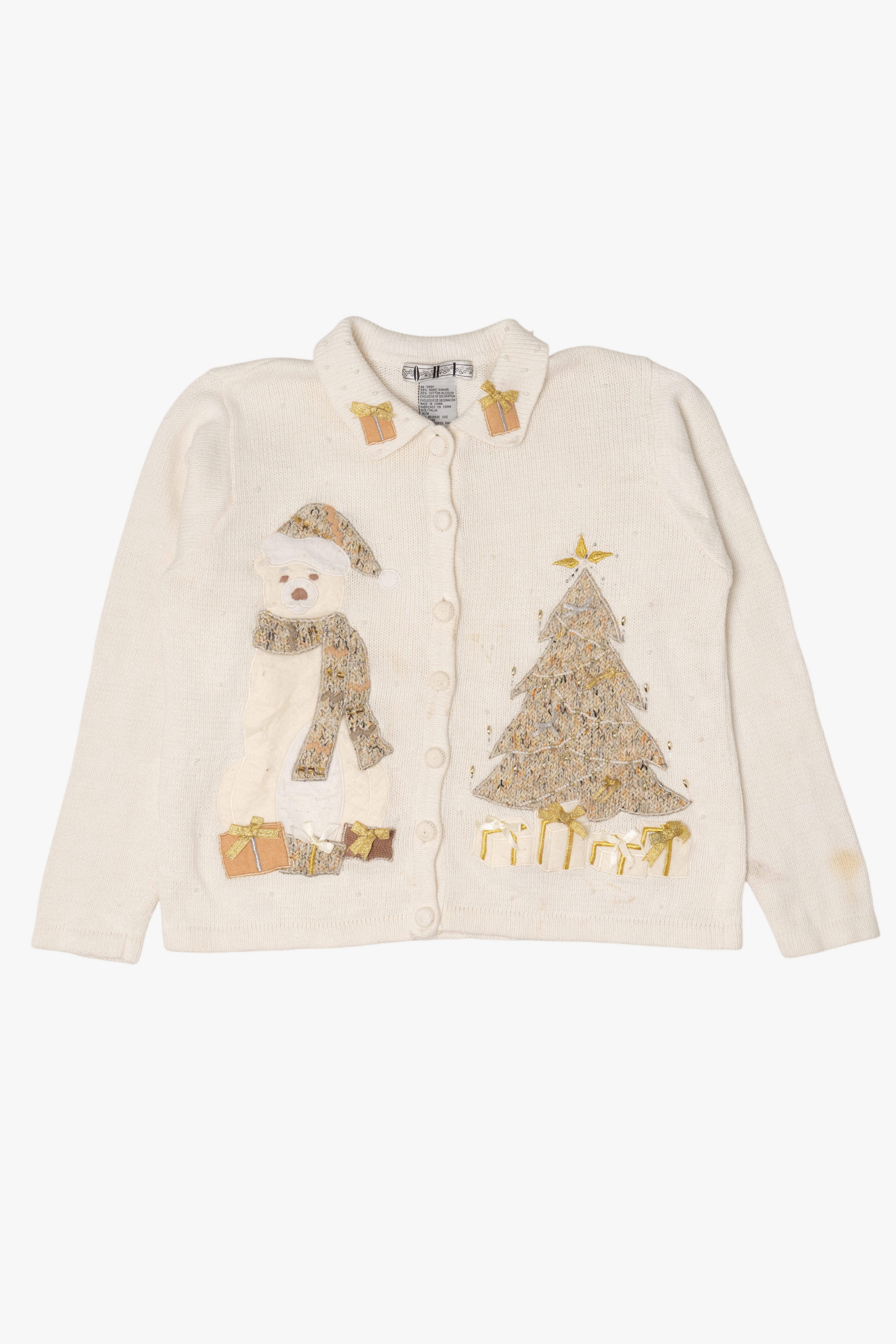 Vintage White OHI Teddy Bear Ugly Christmas Cardigan (2000s)