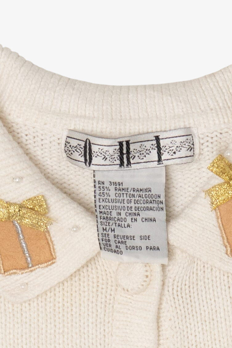 Vintage White OHI Teddy Bear Ugly Christmas Cardigan (2000s)