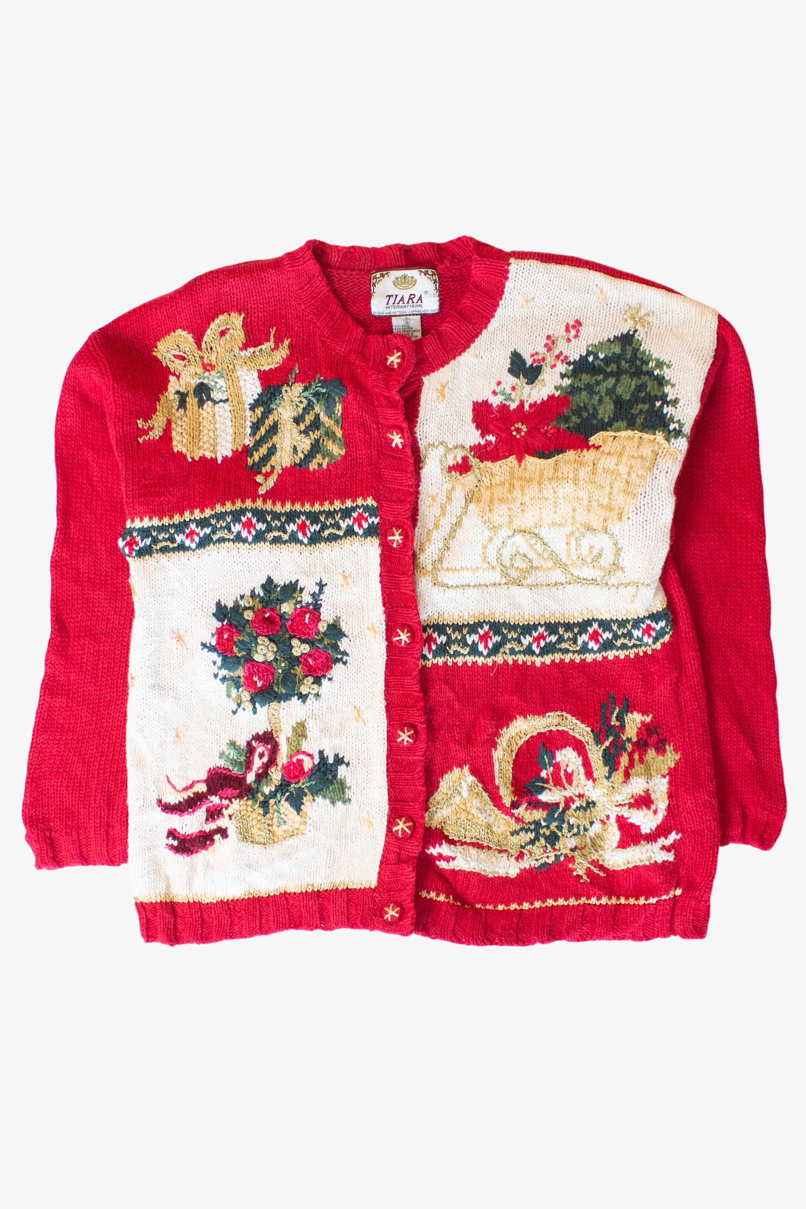 Vintage Tiara Wreaths Ugly Christmas Cardigan (1990s)