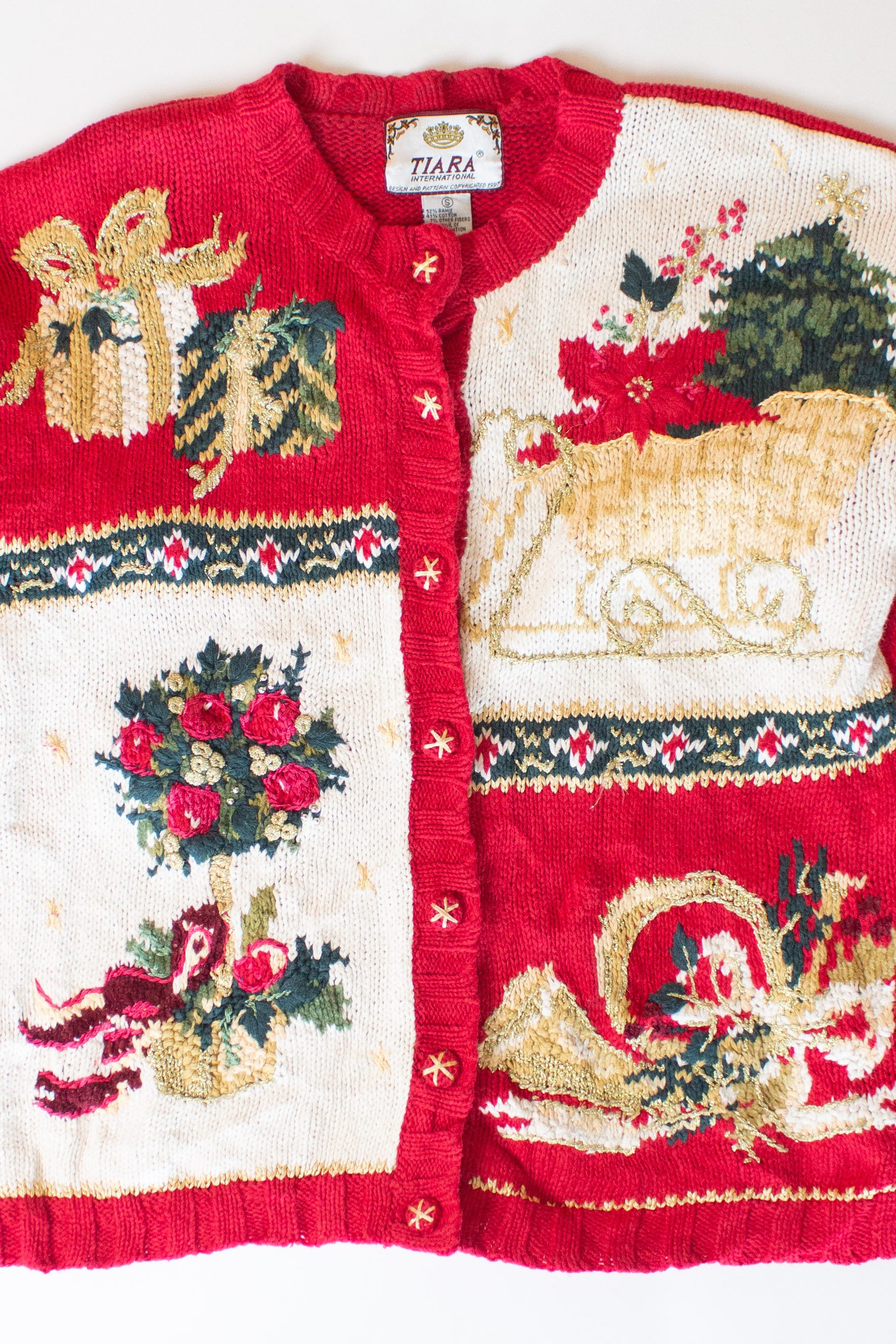 Vintage Tiara Wreaths Ugly Christmas Cardigan (1990s)
