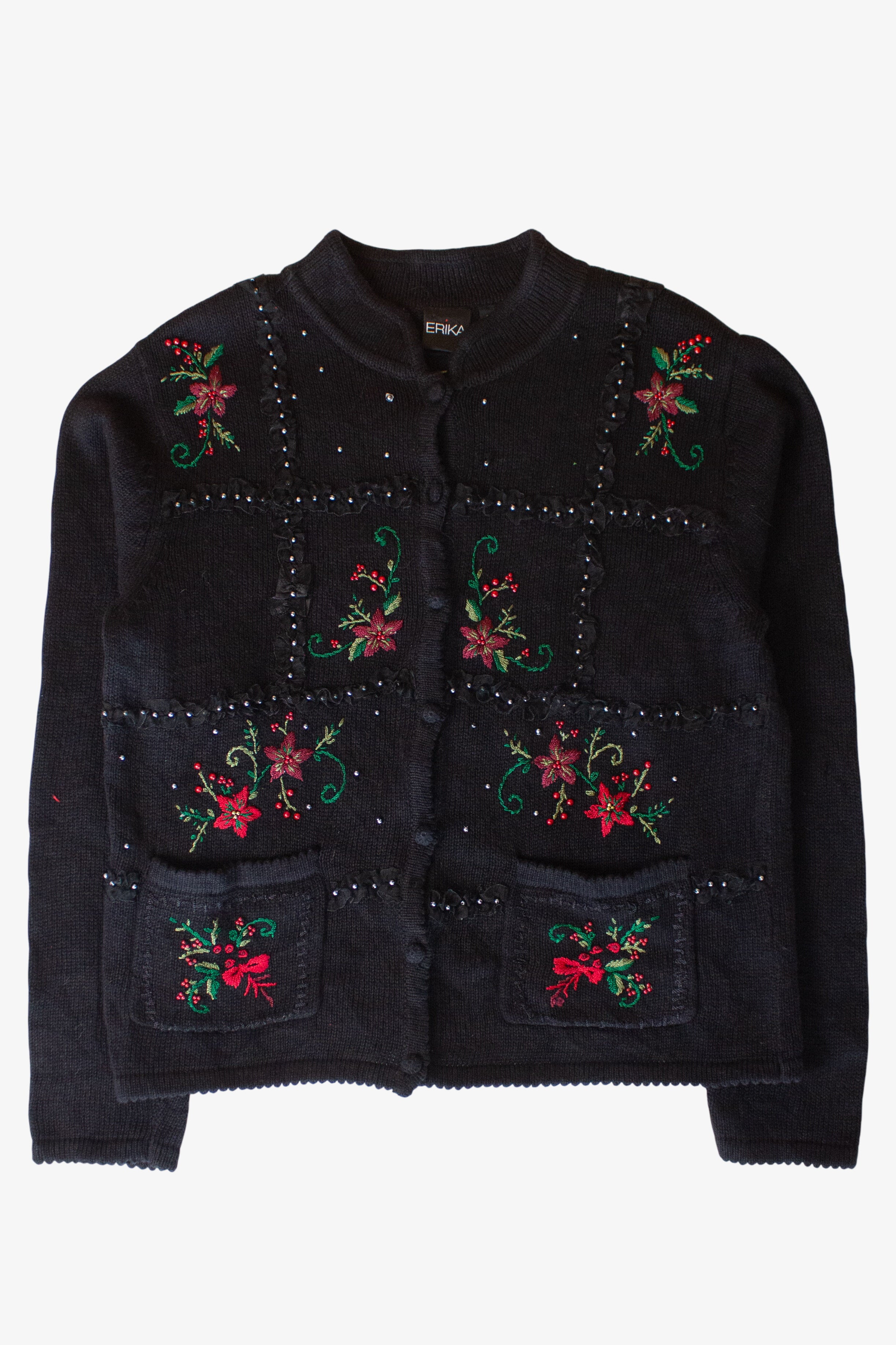 Vintage Black Flowers Ugly Christmas Cardigan (1990s)
