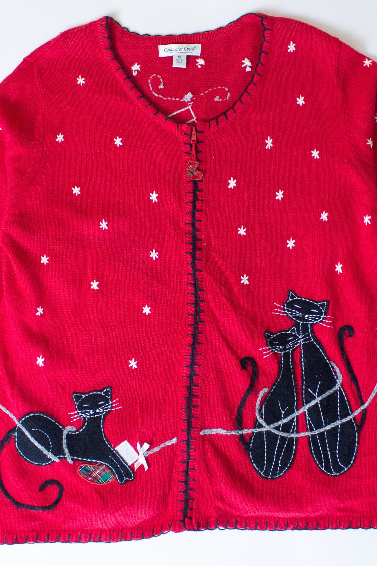 Red Cat Stockings Christmas Cardigan (1990s)