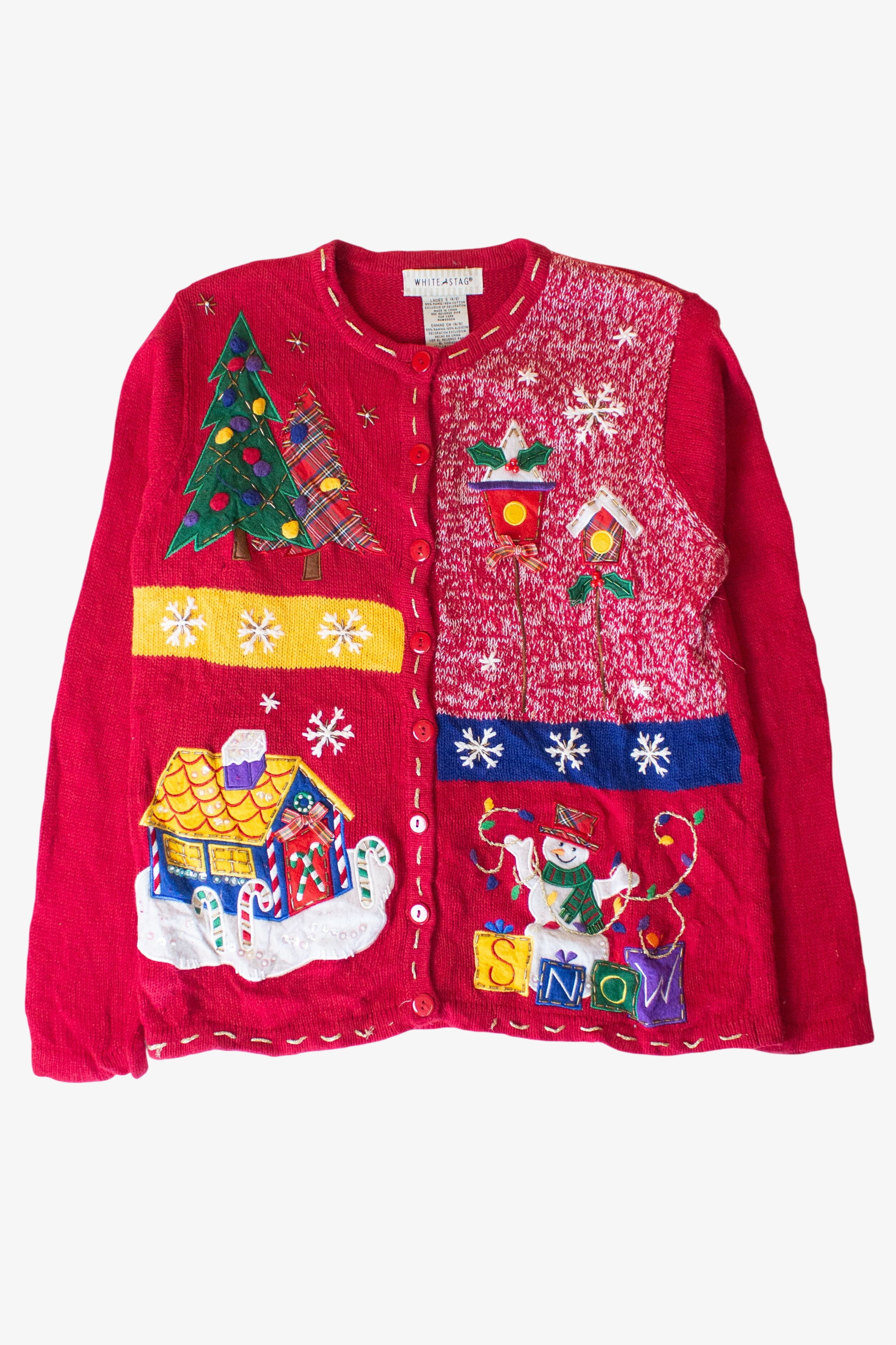 Vintage Birdhouses Christmas Cardigan (1990s)