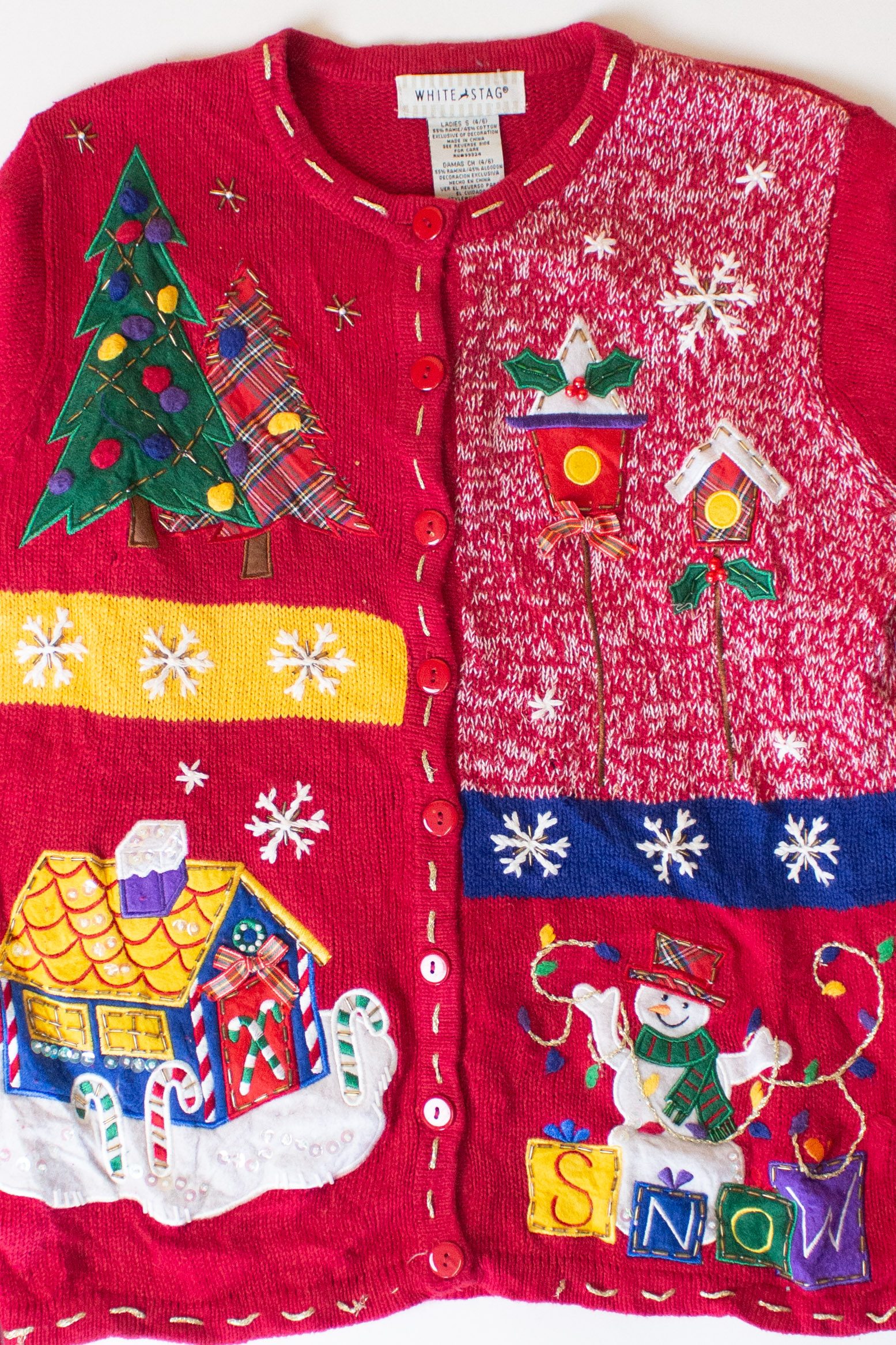 Vintage Birdhouses Christmas Cardigan (1990s)