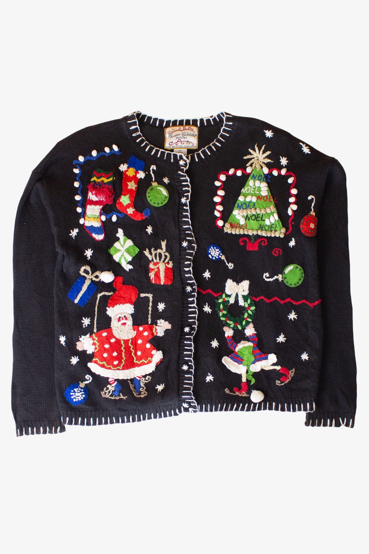 Vintage Noel Collage Ugly Christmas Cardigan (1990s)