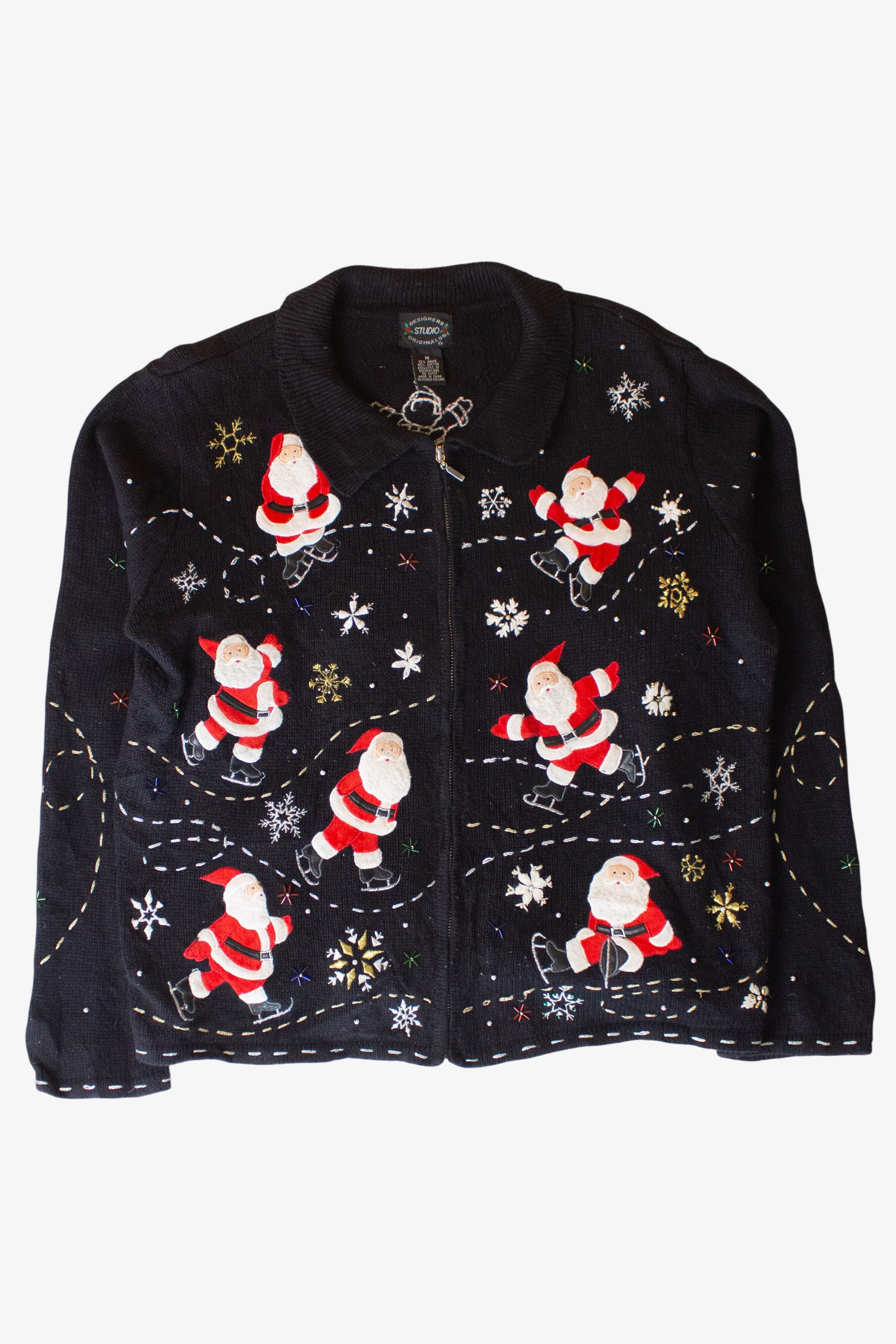 Vintage Skating Santas Ugly Christmas Cardigan (1990s)