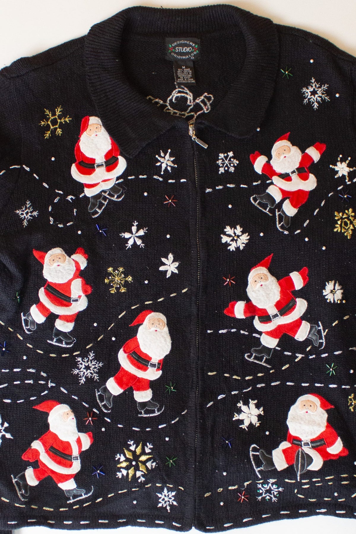 Vintage Skating Santas Ugly Christmas Cardigan (1990s)
