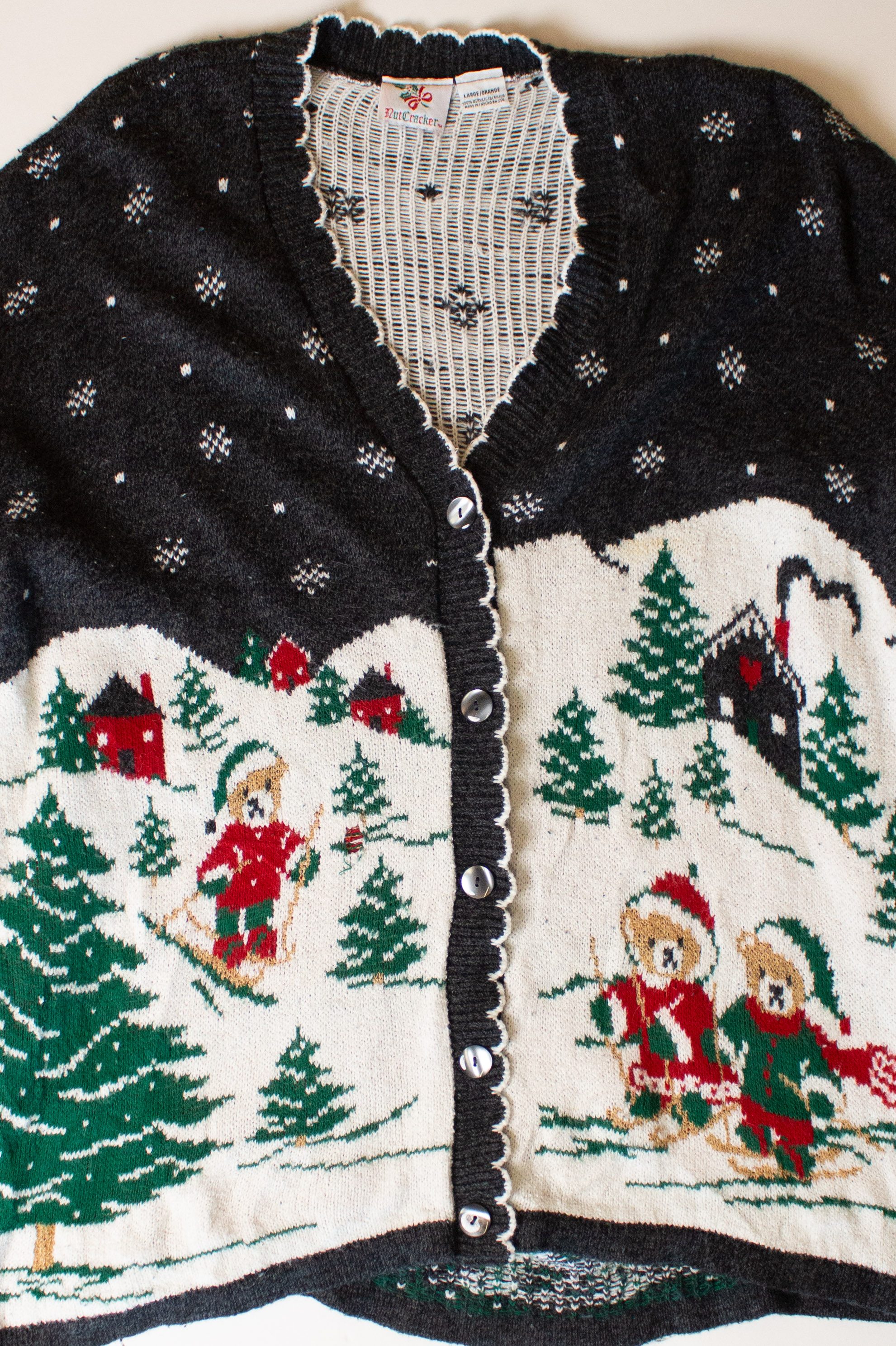 Vintage Bears On Skis Christmas Cardigan (1990s)