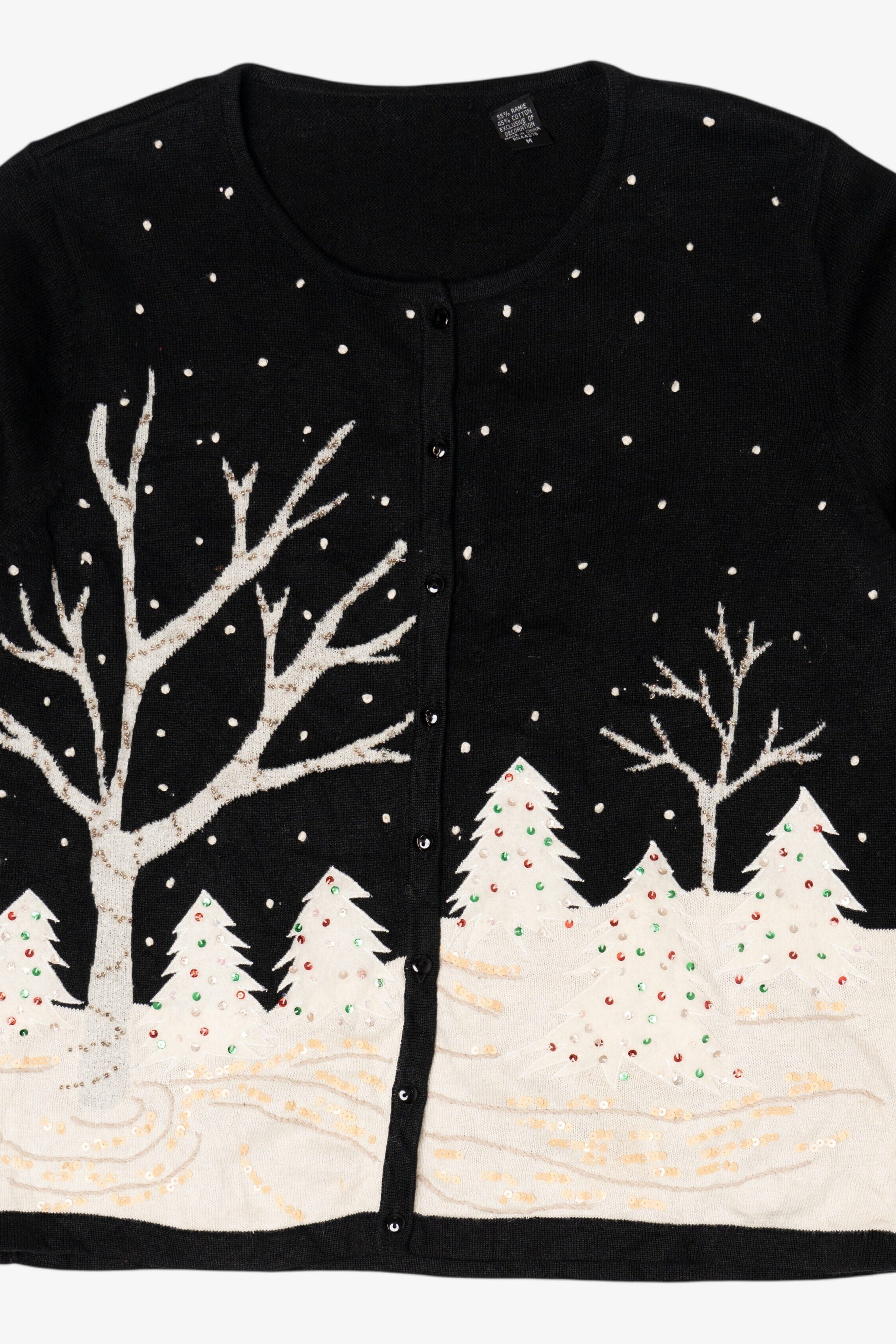 Vintage Black Snowy Landscape Ugly Christmas Cardigan (2000s)