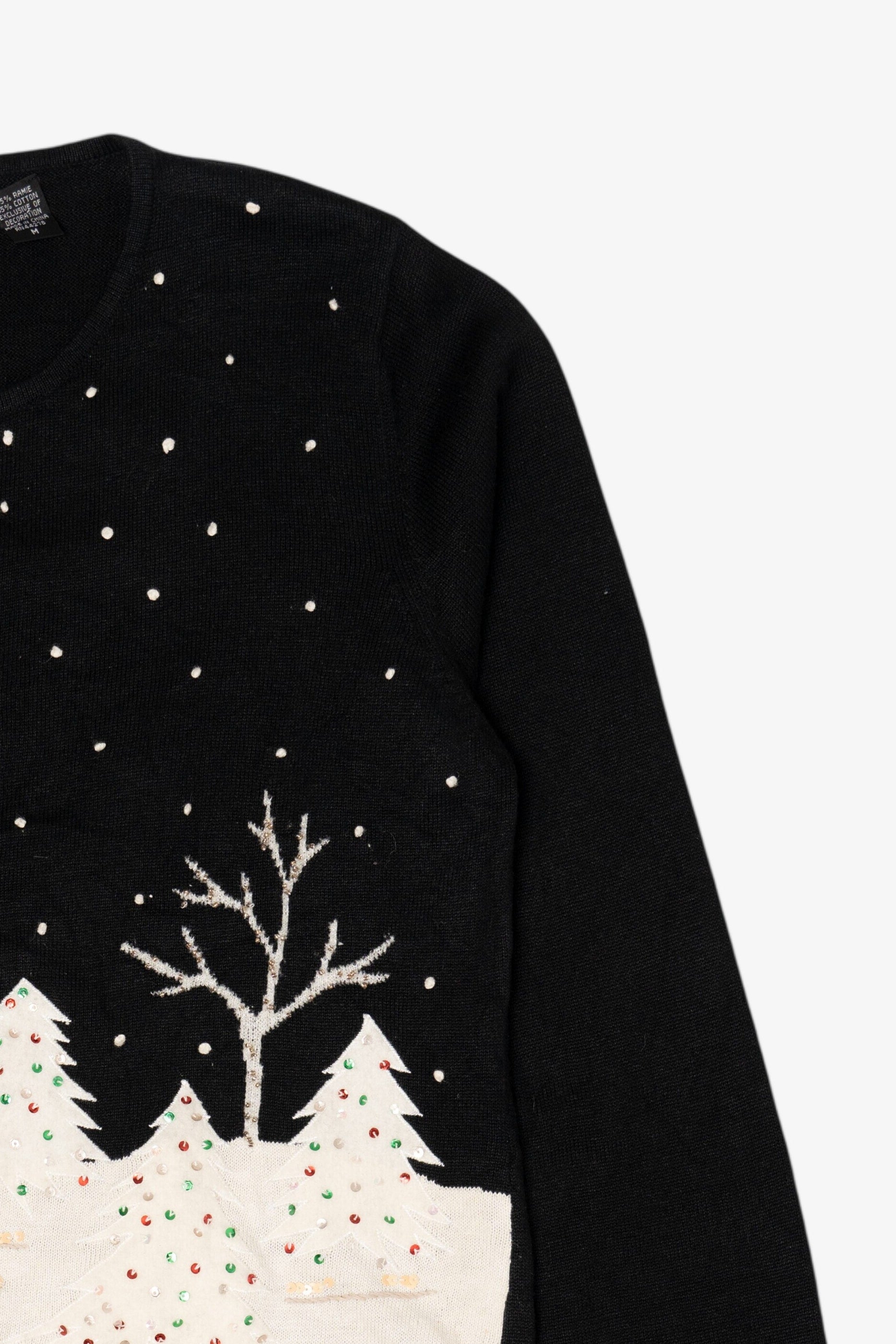 Vintage Black Snowy Landscape Ugly Christmas Cardigan (2000s)