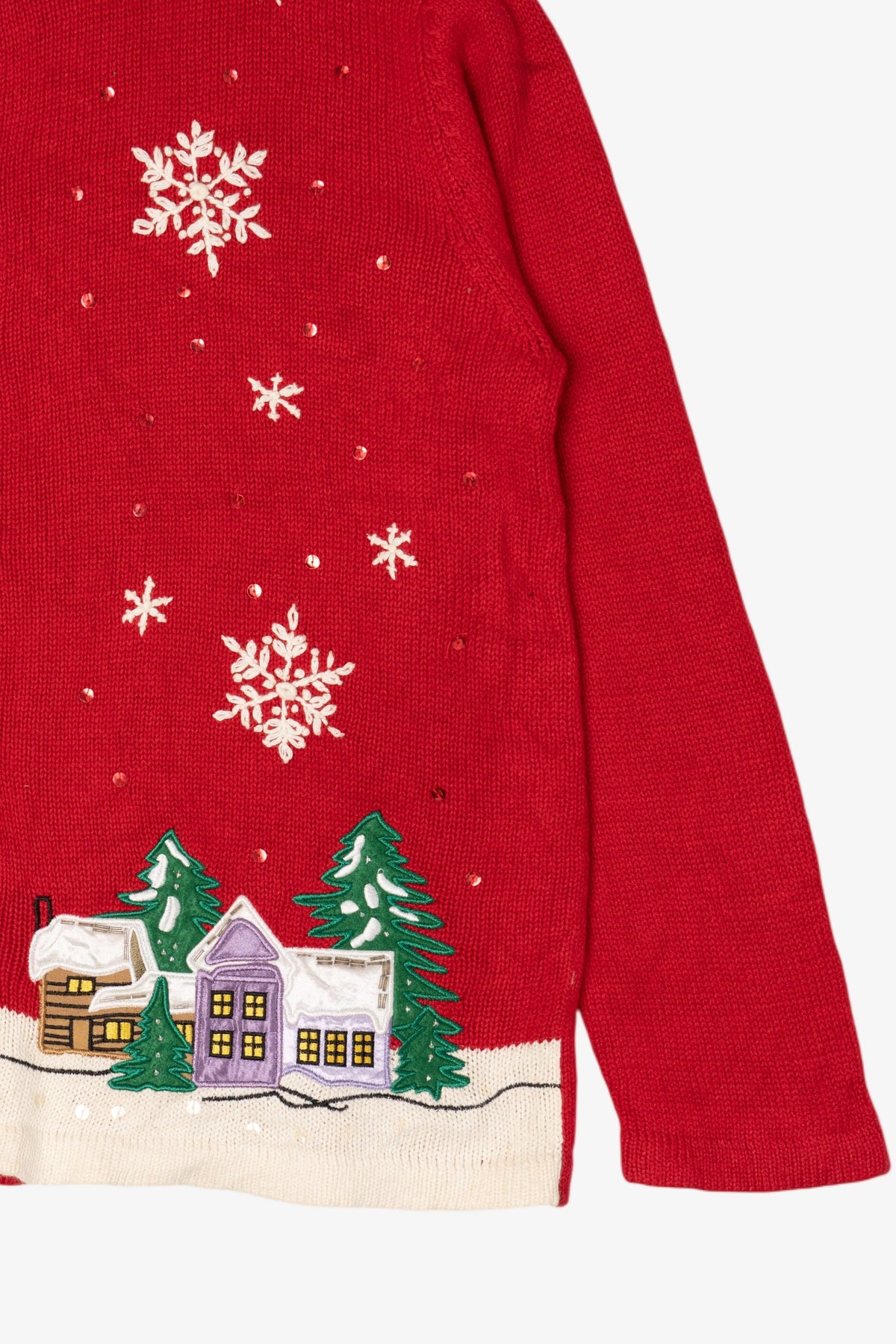 Vintage Red Holiday Editions Snowy Town Ugly Christmas Cardigan (2000s)
