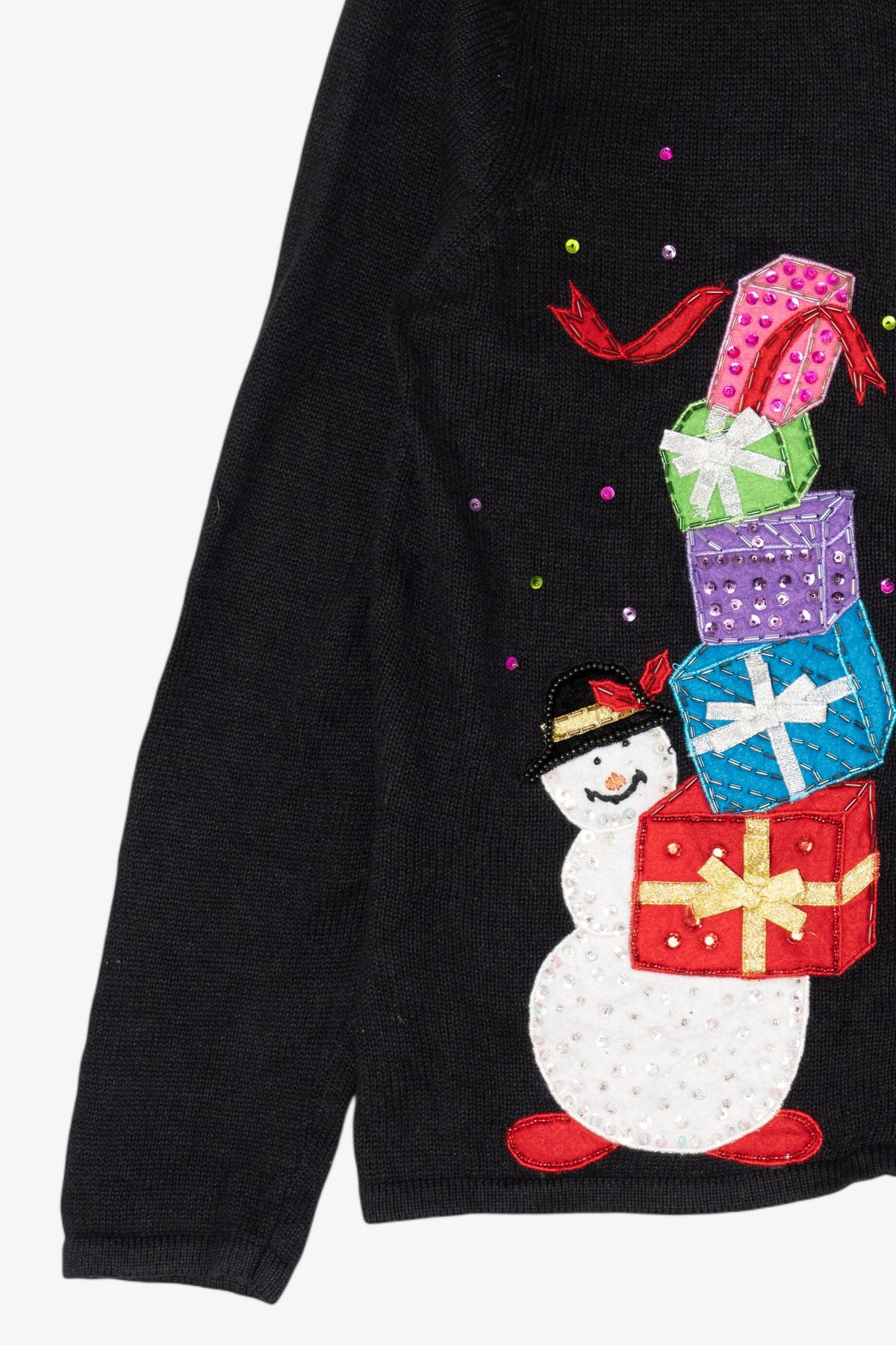 Vintage Black Tiara International Snowman With Presents Ugly Christmas Cardigan (2000s)