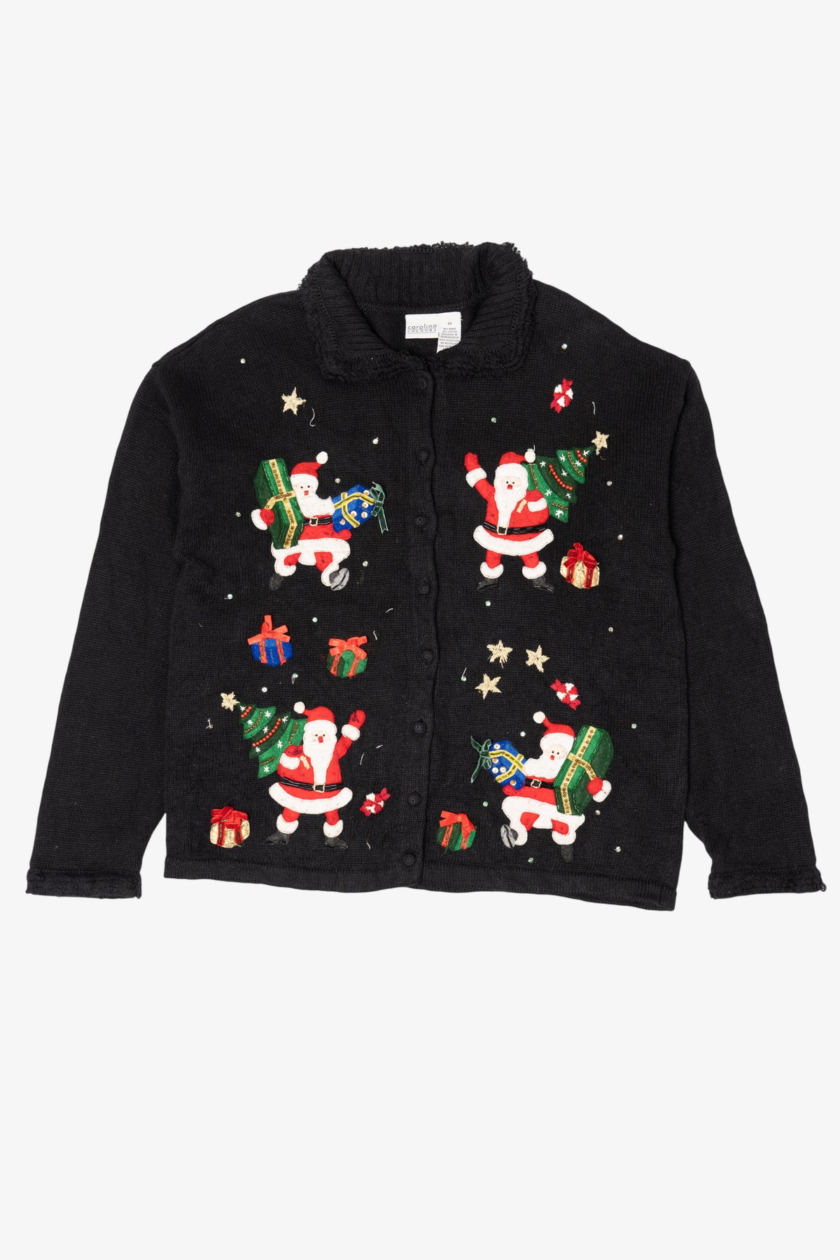 Vintage Black Carolina Colours Santa Ugly Christmas Cardigan (2000s)