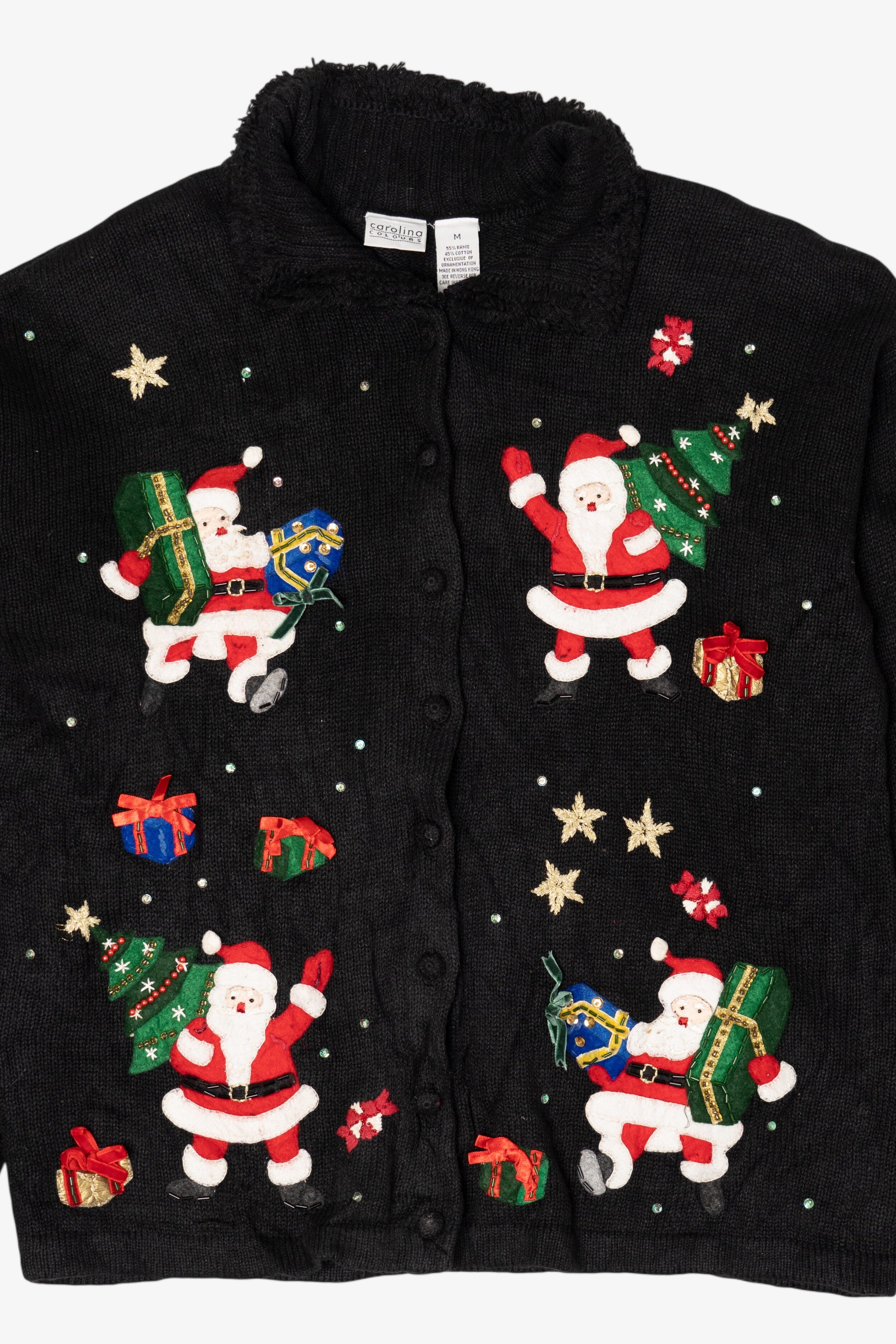 Vintage Black Carolina Colours Santas Ugly Christmas Cardigan (2000s)
