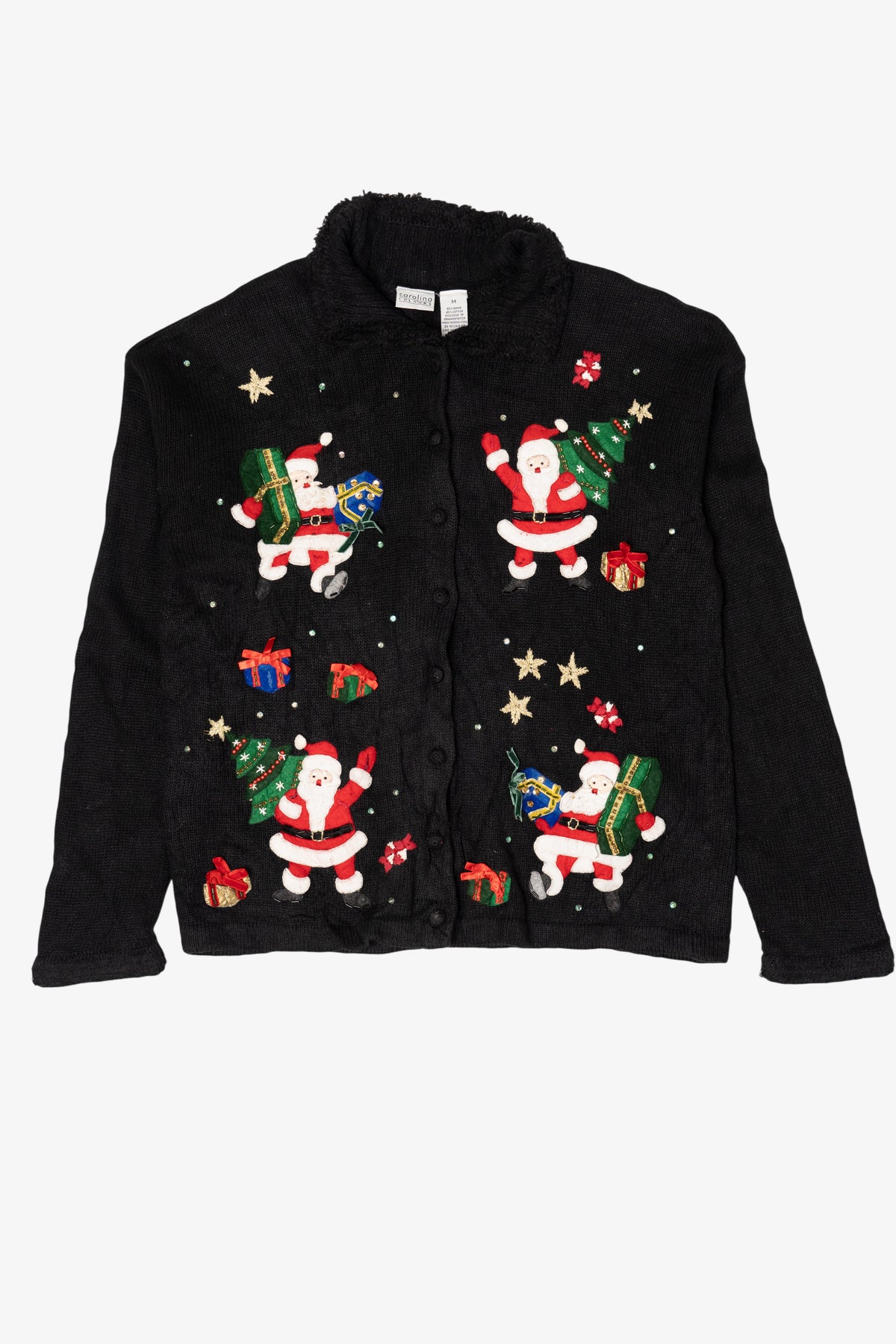 Vintage Black Carolina Colours Santas Ugly Christmas Cardigan (2000s)