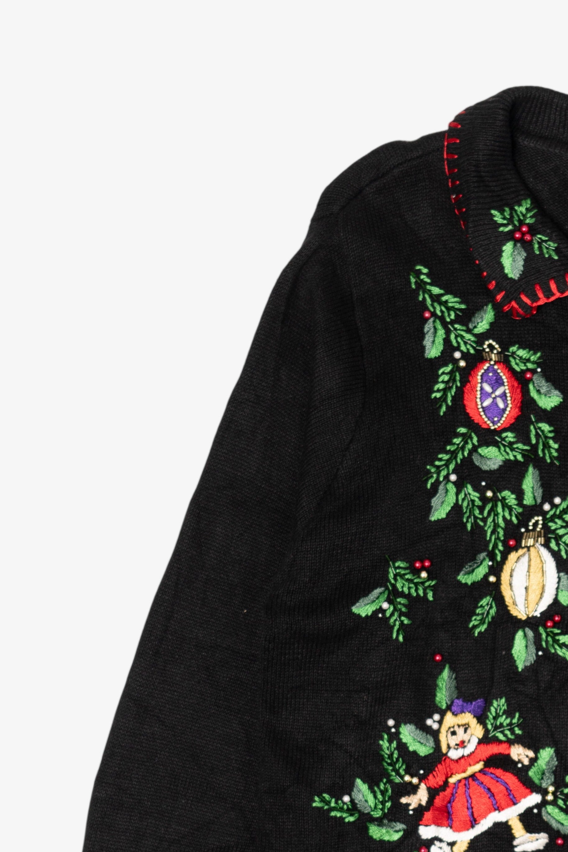 Vintage Black Embroidered Ornaments Ugly Christmas Cardigan (1990s)