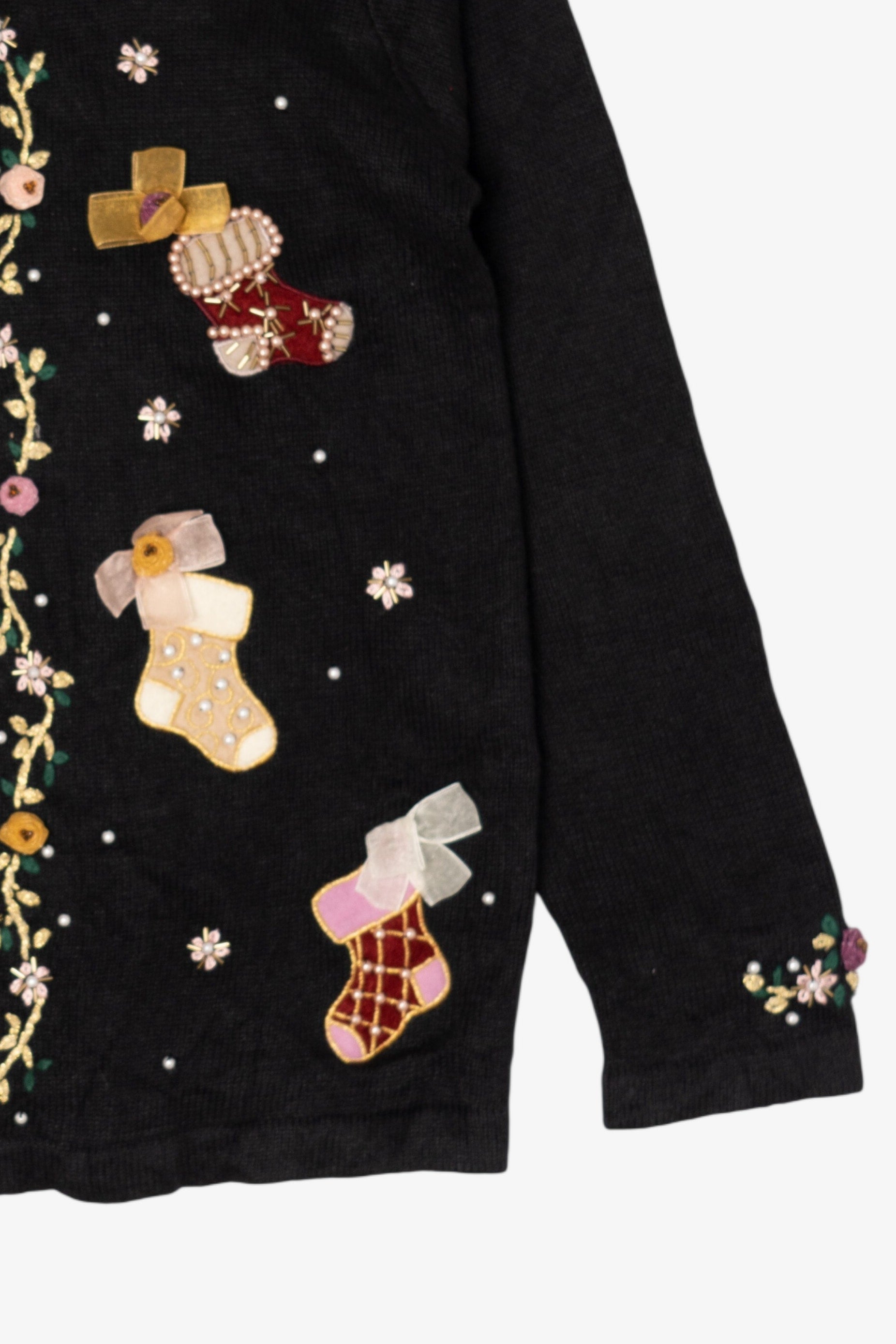 Vintage Black B.P Design Stockings Ugly Christmas Cardigan (1990s)