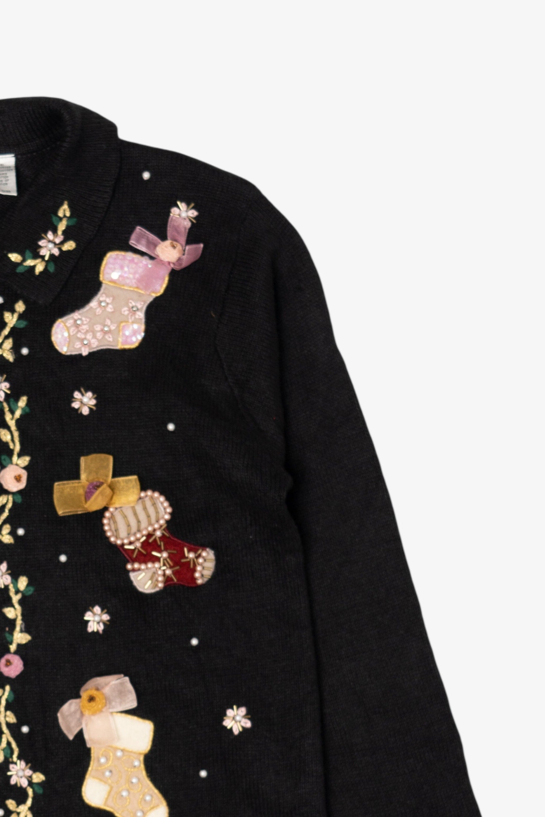Vintage Black B.P Design Stockings Ugly Christmas Cardigan (1990s)