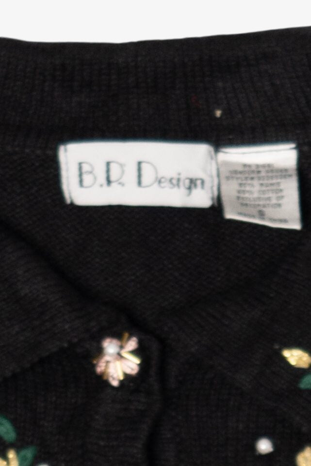 Vintage Black B.P Design Stockings Ugly Christmas Cardigan (1990s)