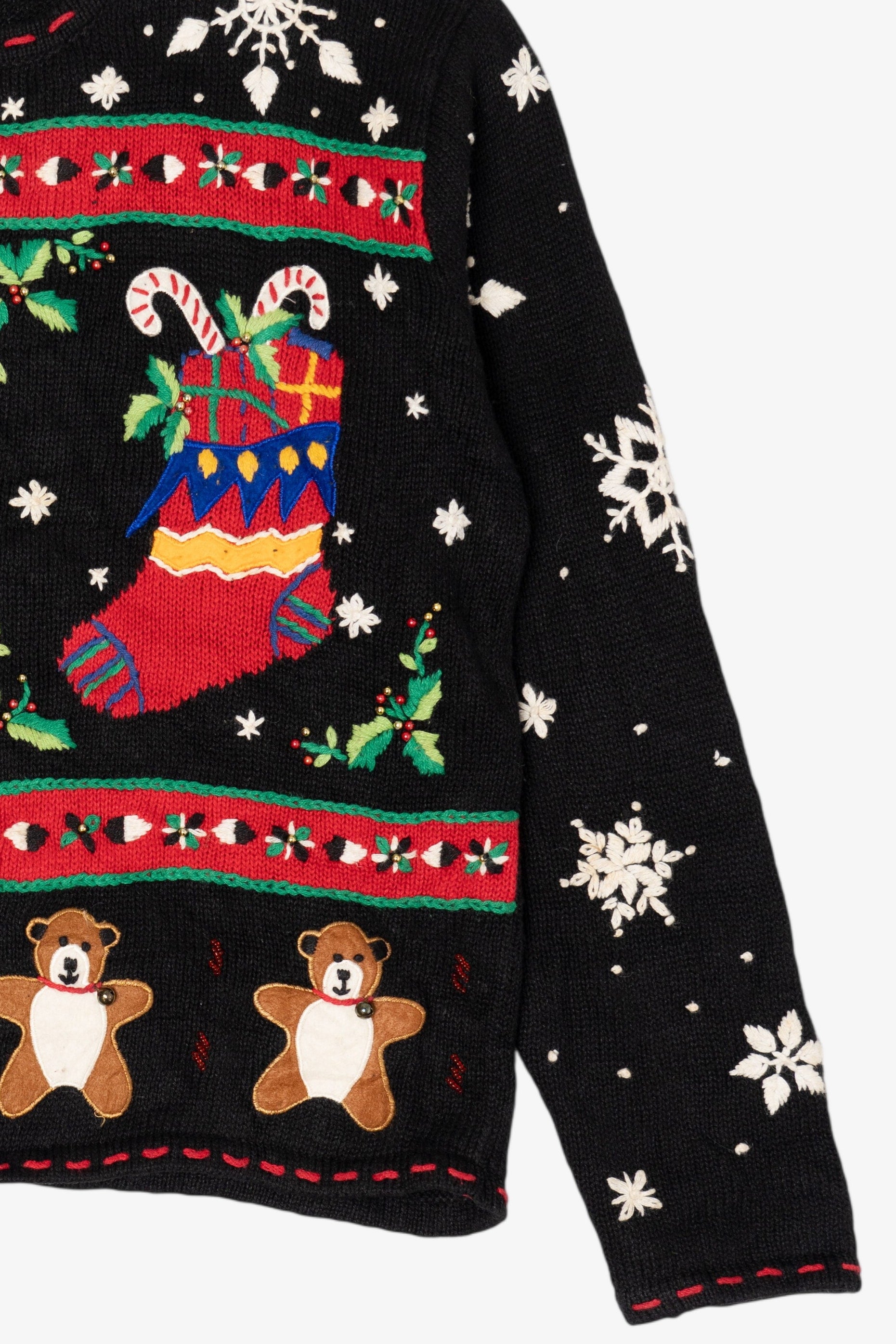Vintage Black Gingerbread House And Stocking Ugly Christmas Cardigan (1990s)