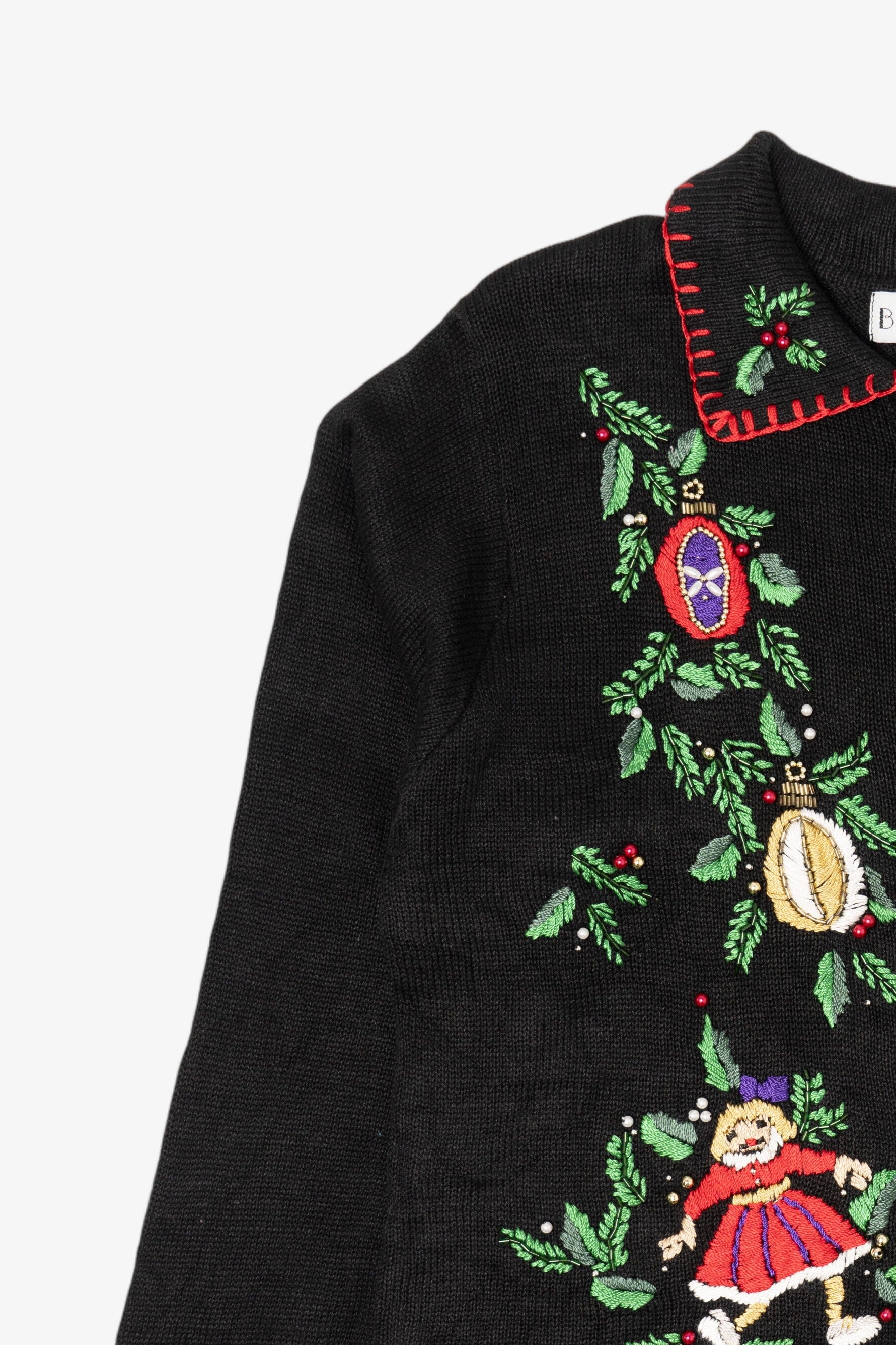 Vintage Embroidered Black B.P. Design Ugly Christmas Cardigan (1990s)