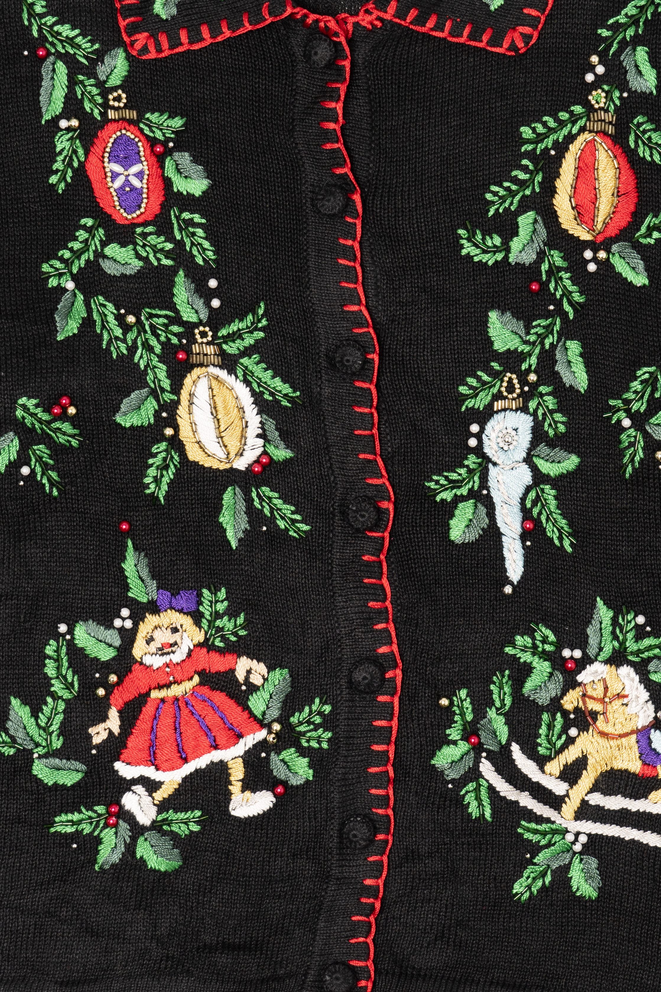 Vintage Embroidered Black B.P. Design Ugly Christmas Cardigan (1990s)