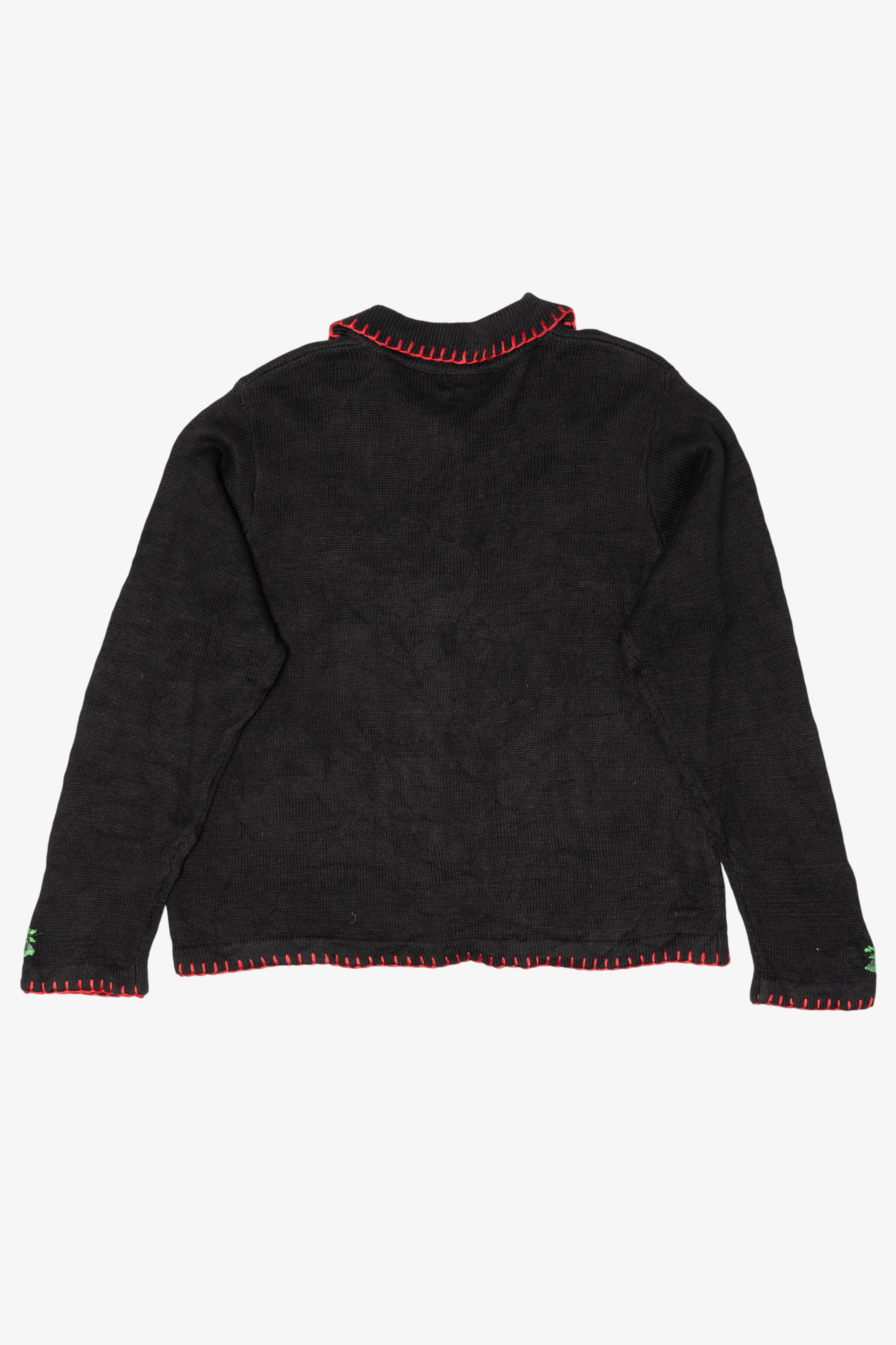 Vintage Embroidered Black B.P. Design Ugly Christmas Cardigan (1990s)