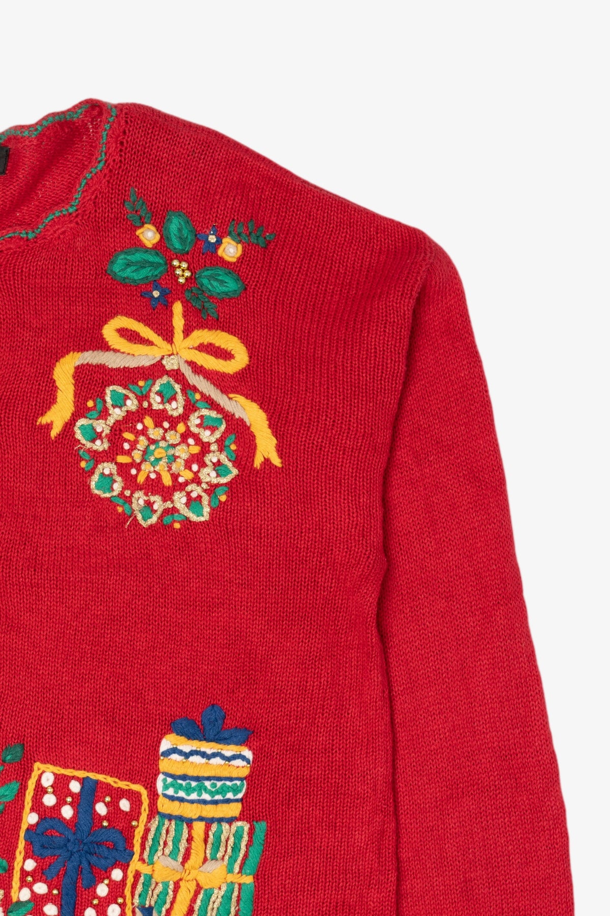 Vintage Red Work in Progress Tree Ugly Christmas Cardigan (2000s)