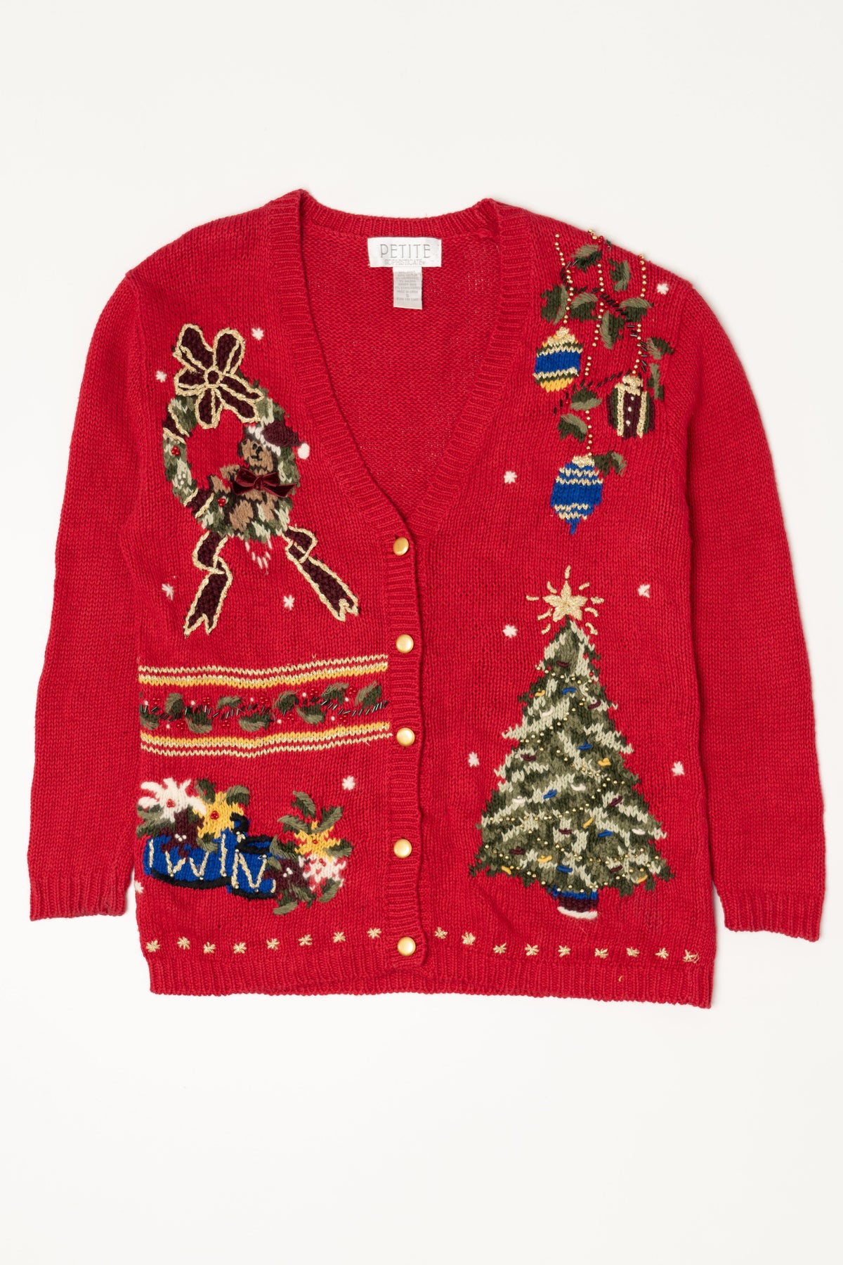 Vintage Red Petite Sophisticate Ugly Christmas Cardigan (1990s)