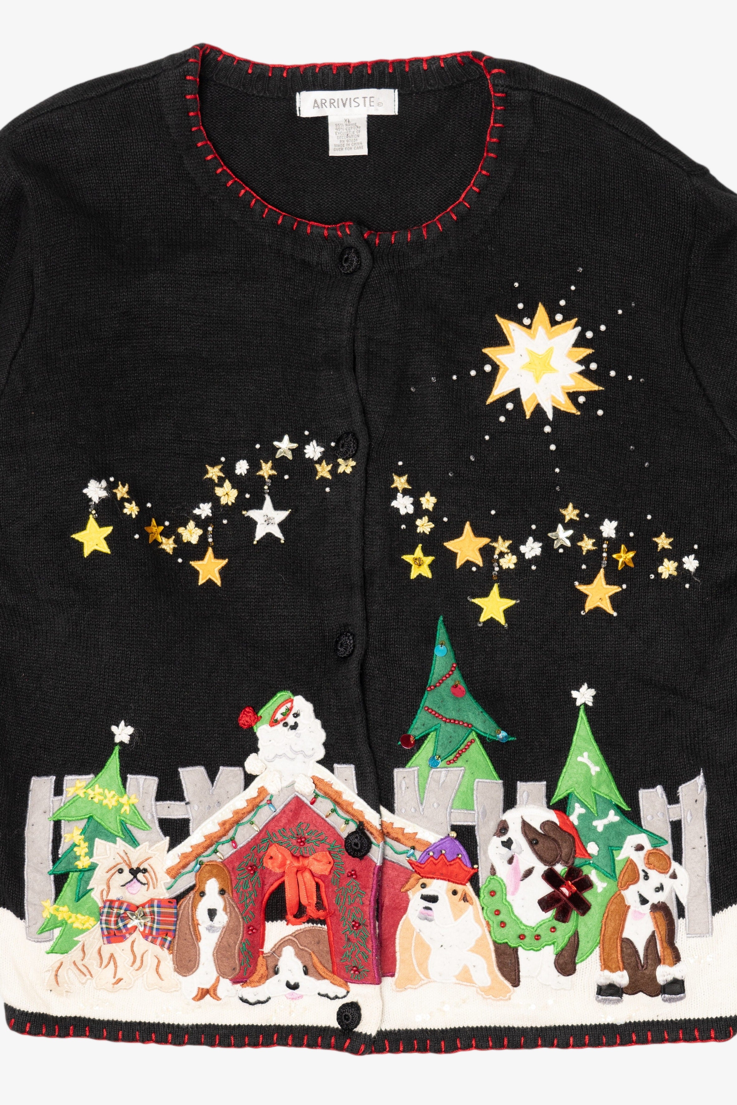 Vintage Black Arriviste Dogs Ugly Christmas Cardigan (1990s)