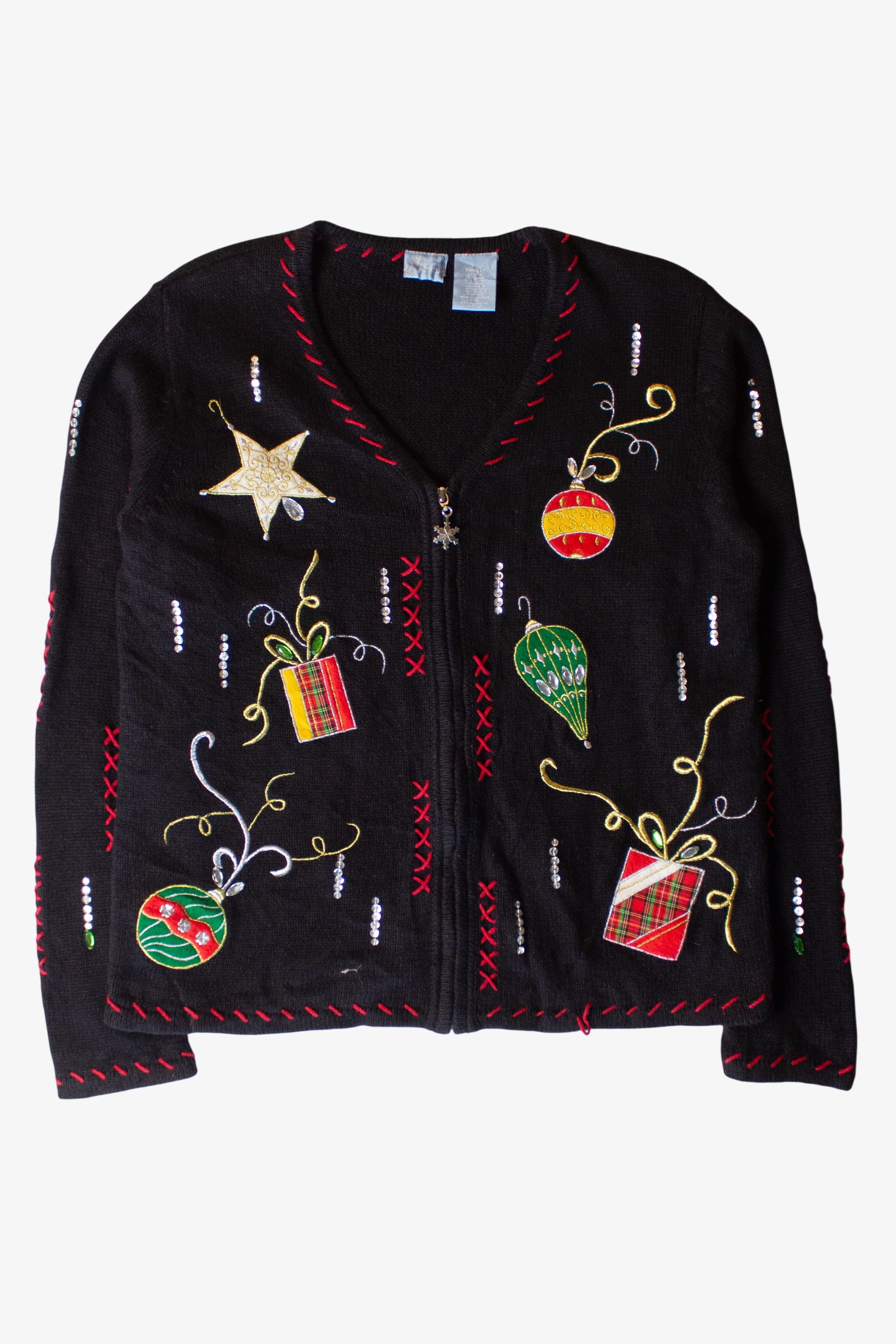 Vintage Black Ornaments Ugly Christmas Cardigan (2000s)