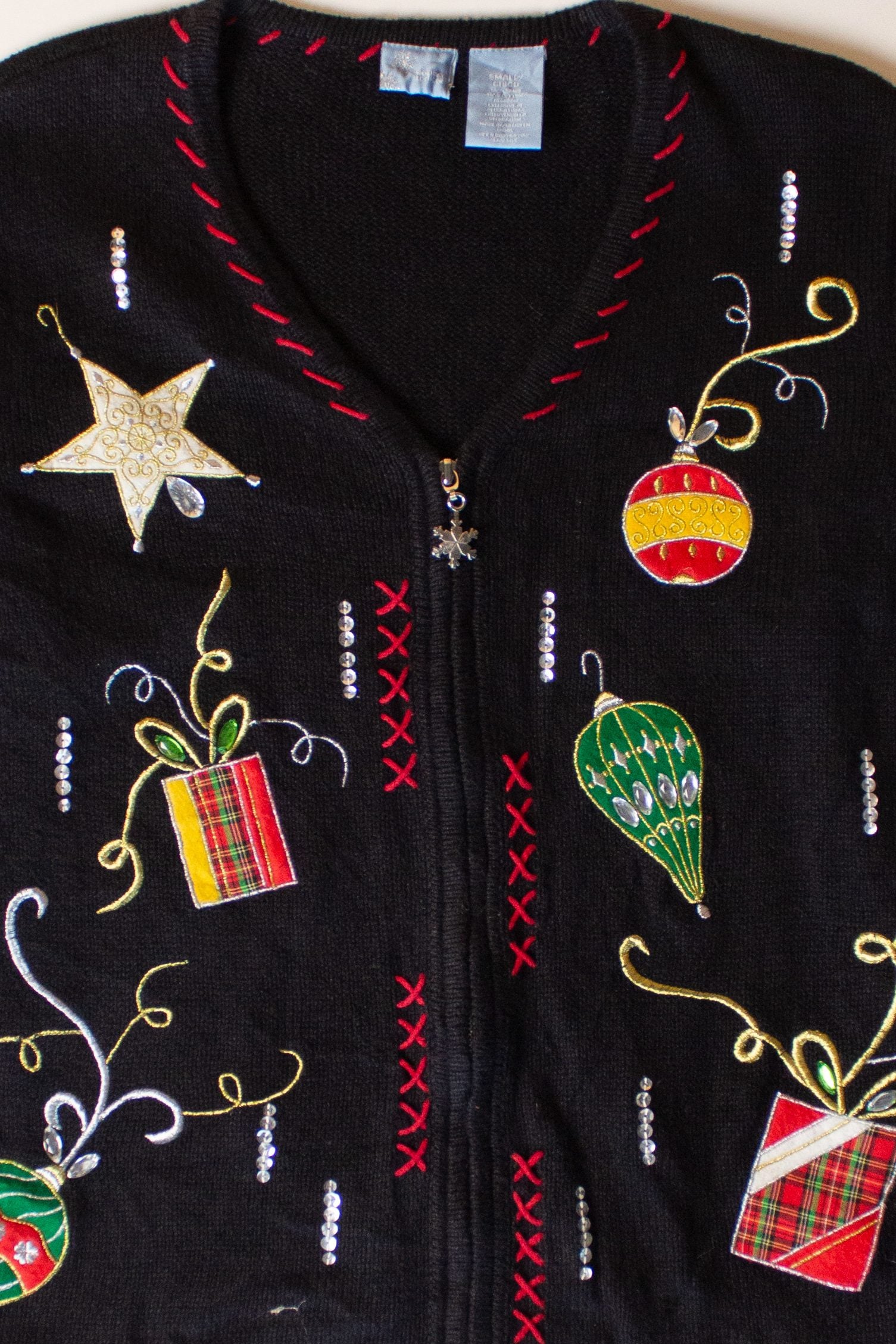 Vintage Black Ornaments Ugly Christmas Cardigan (2000s)