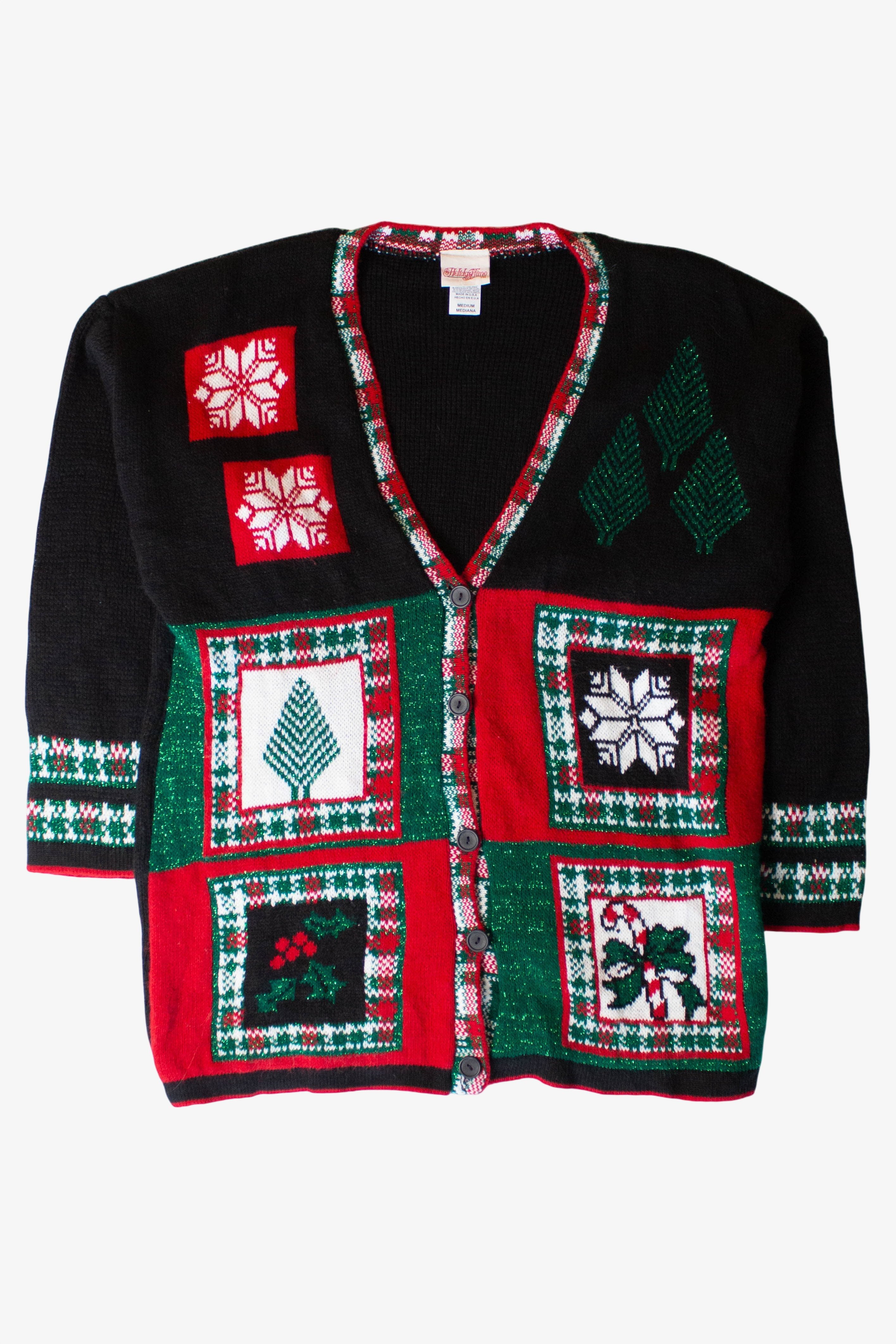 Vintage Black Pattern Ugly Christmas Cardigan (1990s)