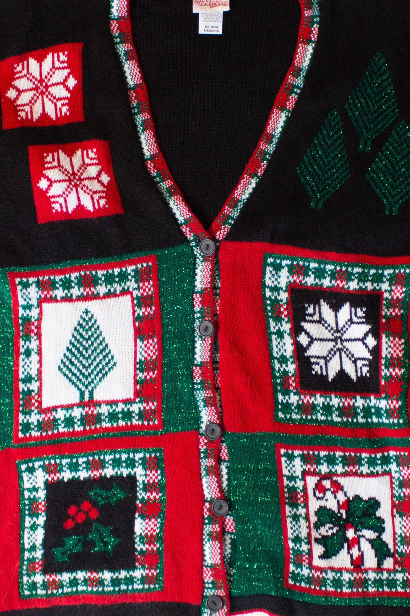 Vintage Black Pattern Ugly Christmas Cardigan (1990s)