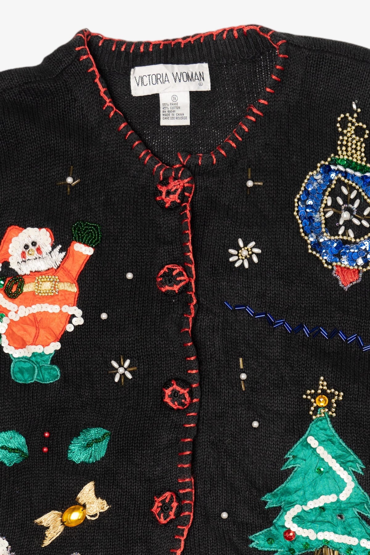 Vintage Black Victoria Women Ugly Christmas Cardigan (2000s)