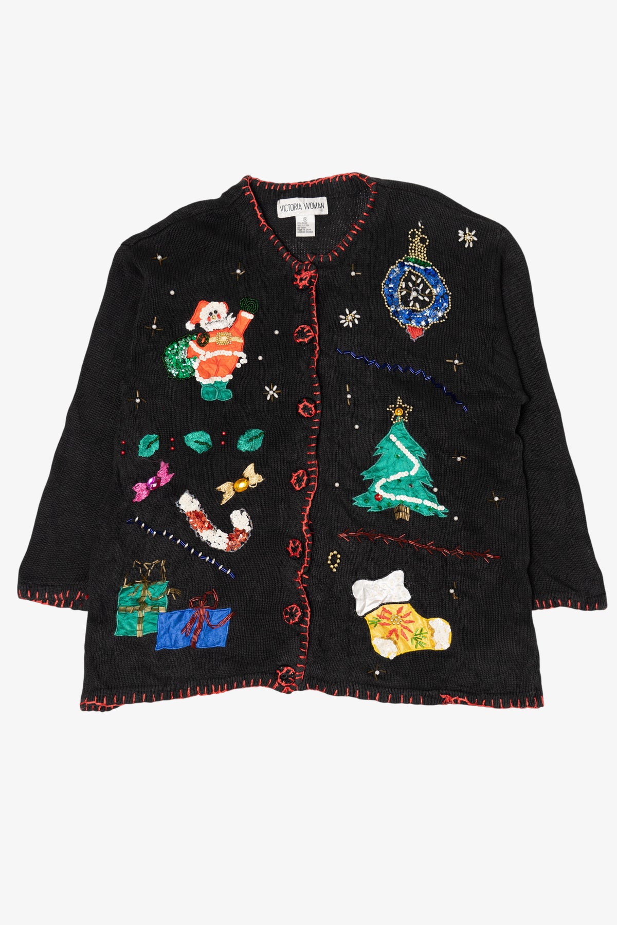 Vintage Black Victoria Women Ugly Christmas Cardigan (2000s)