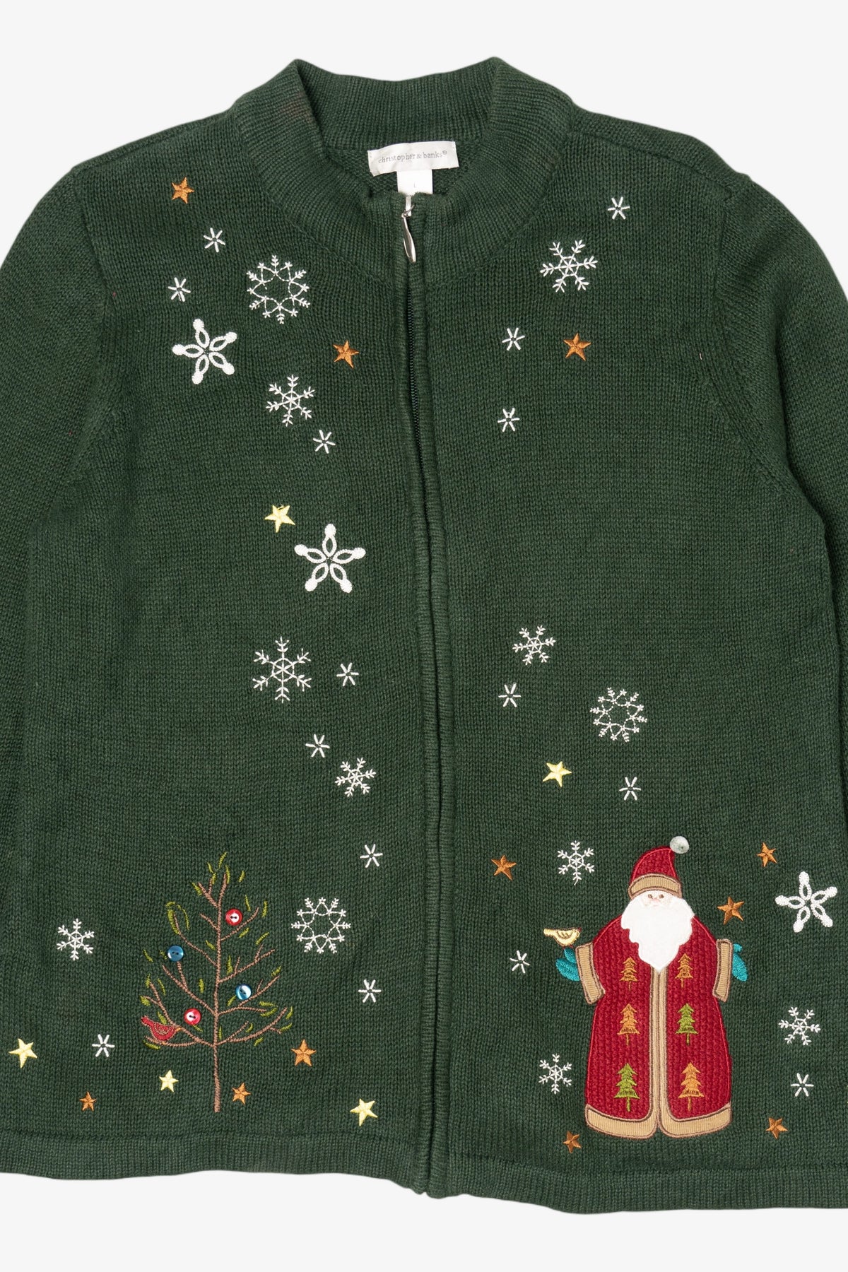 Green Christopher & Banks Santa Ugly Christmas Cardigan (2010s)