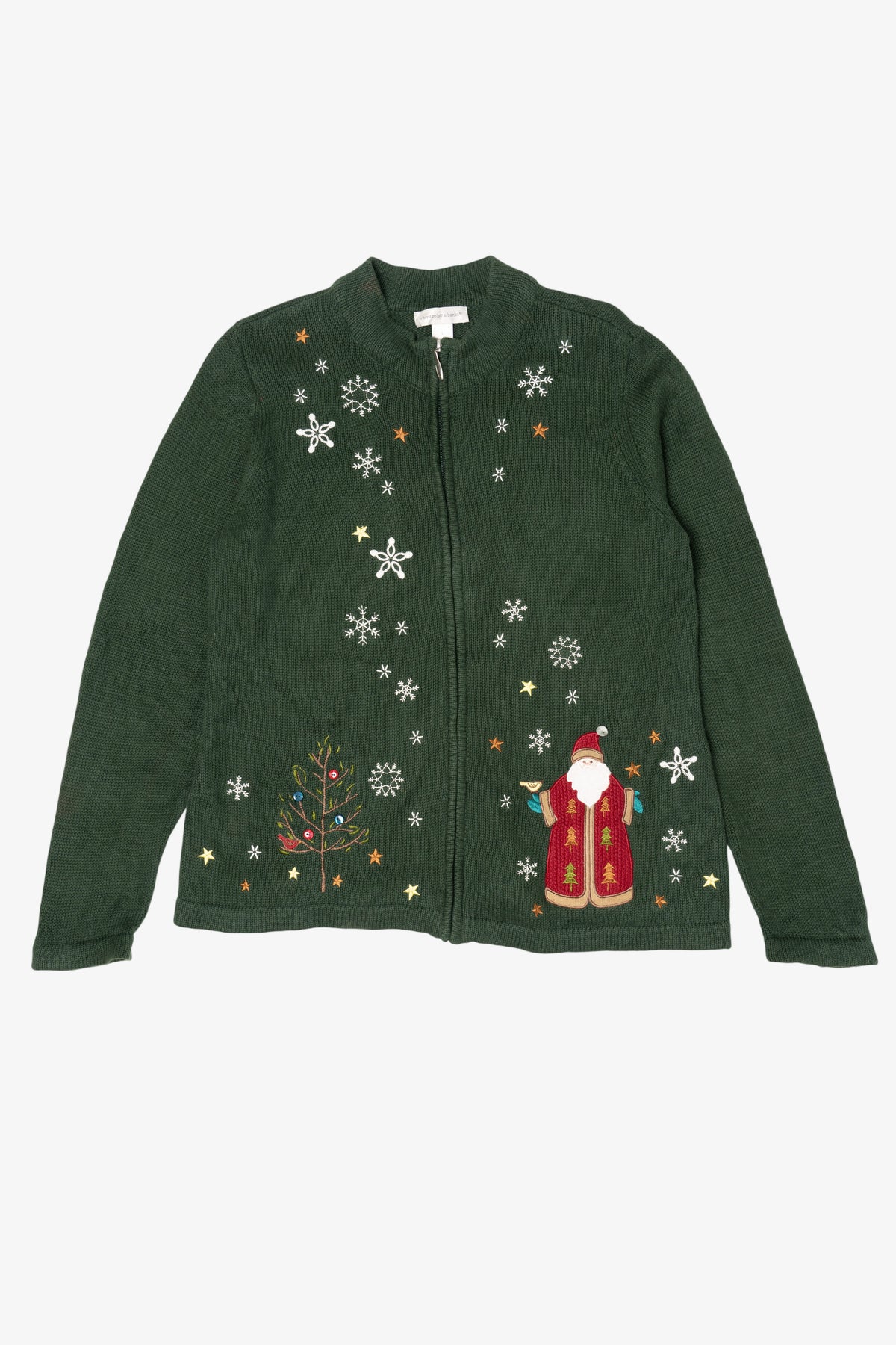 Green Christopher & Banks Santa Ugly Christmas Cardigan (2010s)