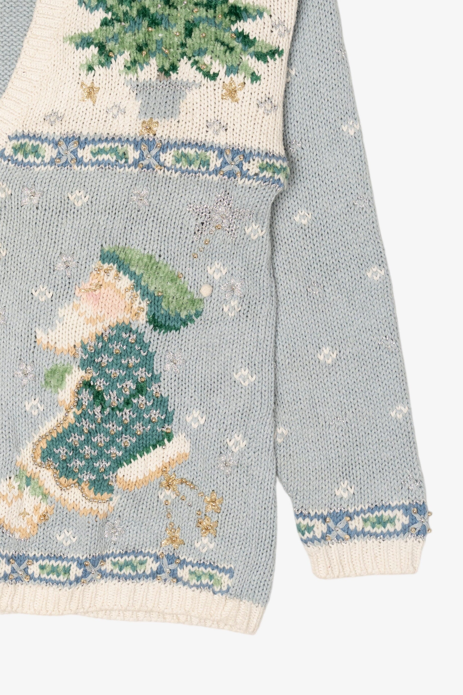 Vintage Light Blue Gallagher Santa Ugly Christmas Cardigan (1990s)