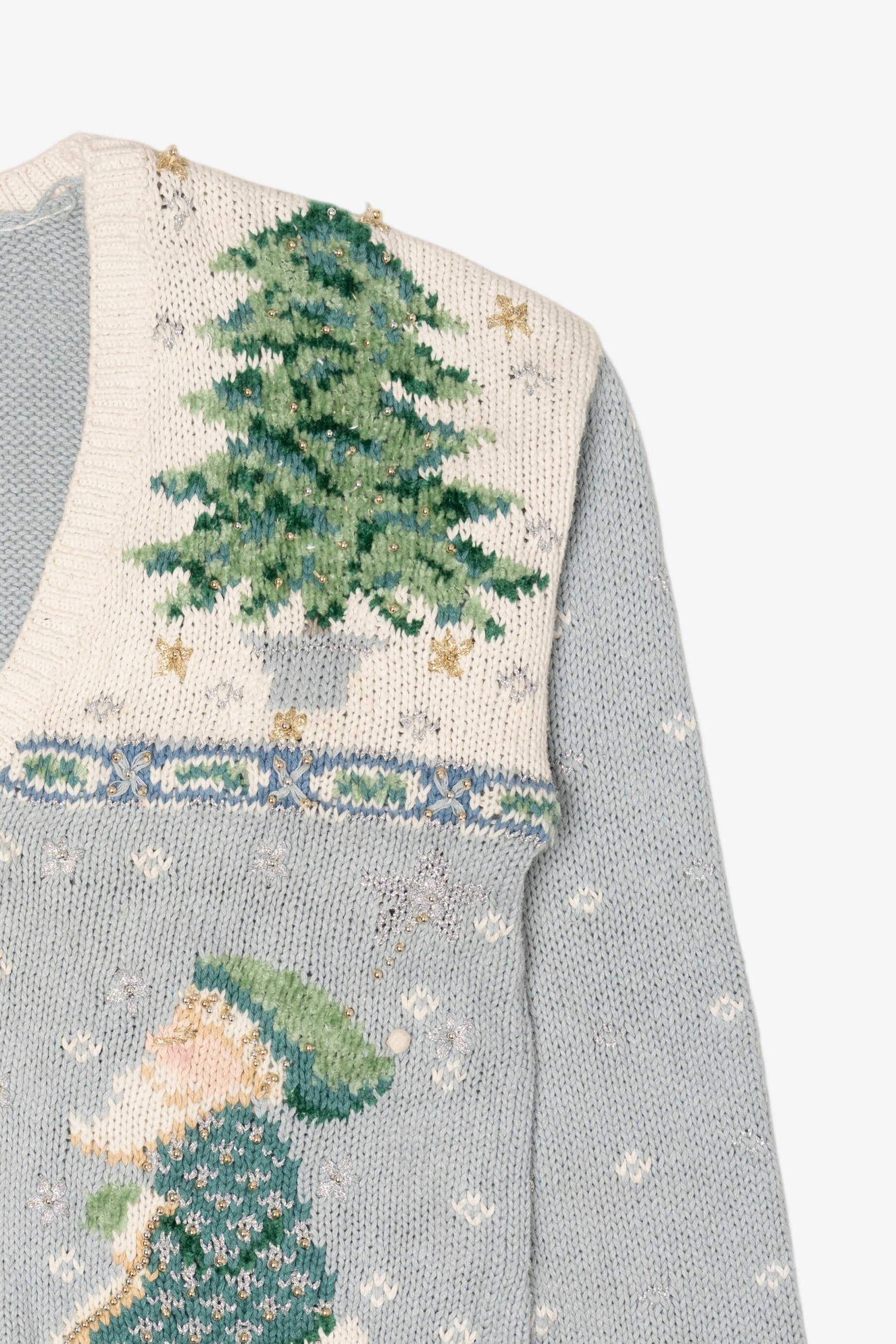 Vintage Light Blue Gallagher Santa Ugly Christmas Cardigan (1990s)