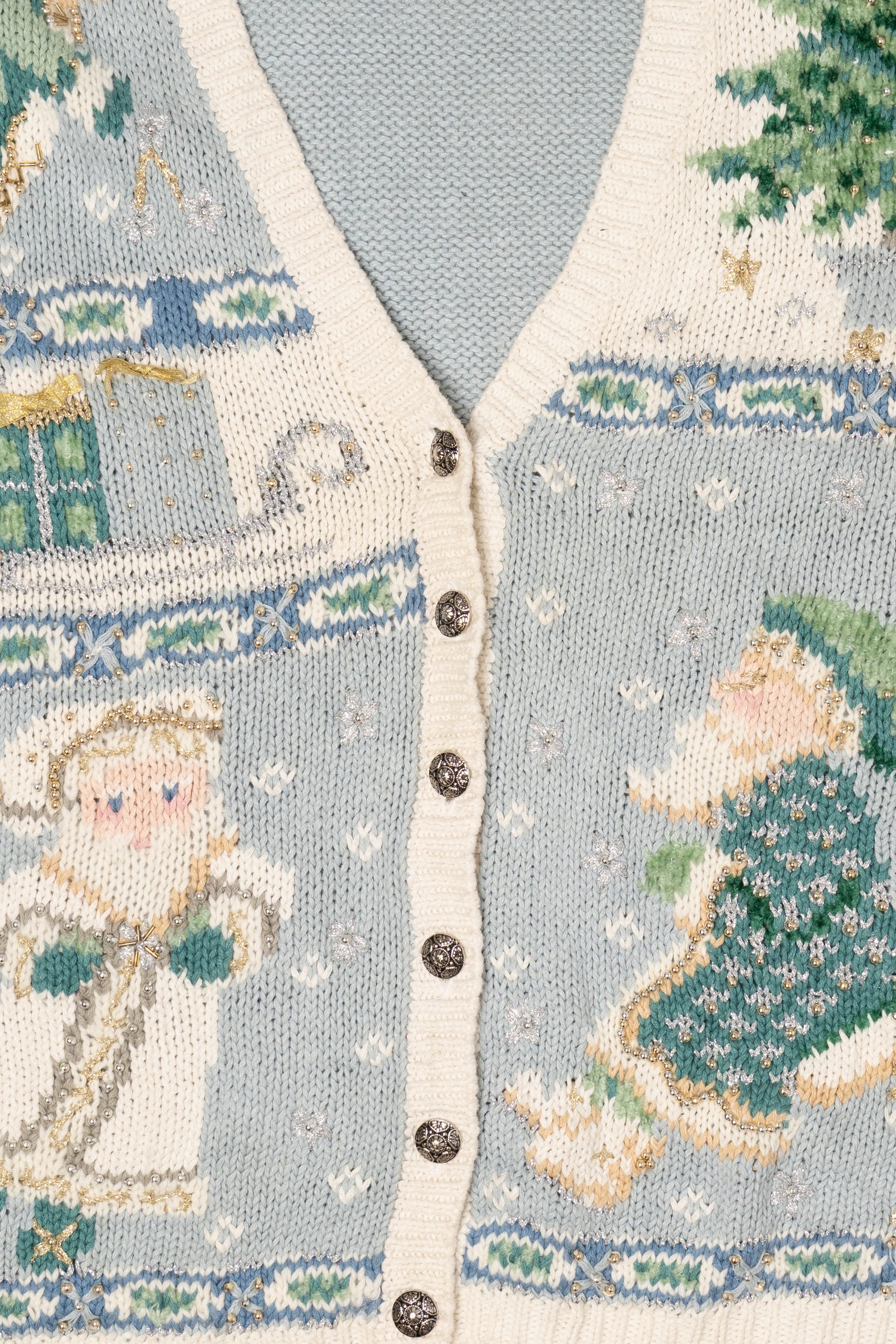 Vintage Light Blue Gallagher Santa Ugly Christmas Cardigan (1990s)