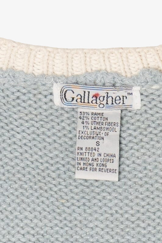 Vintage Light Blue Gallagher Santa Ugly Christmas Cardigan (1990s)