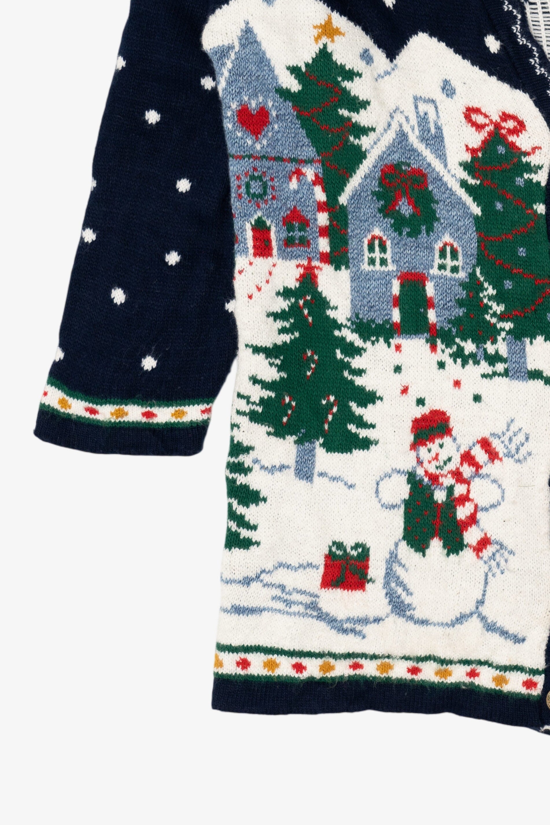 Vintage Navy Blue Nutcracker Winter Scene Ugly Christmas Cardigan (1990s)